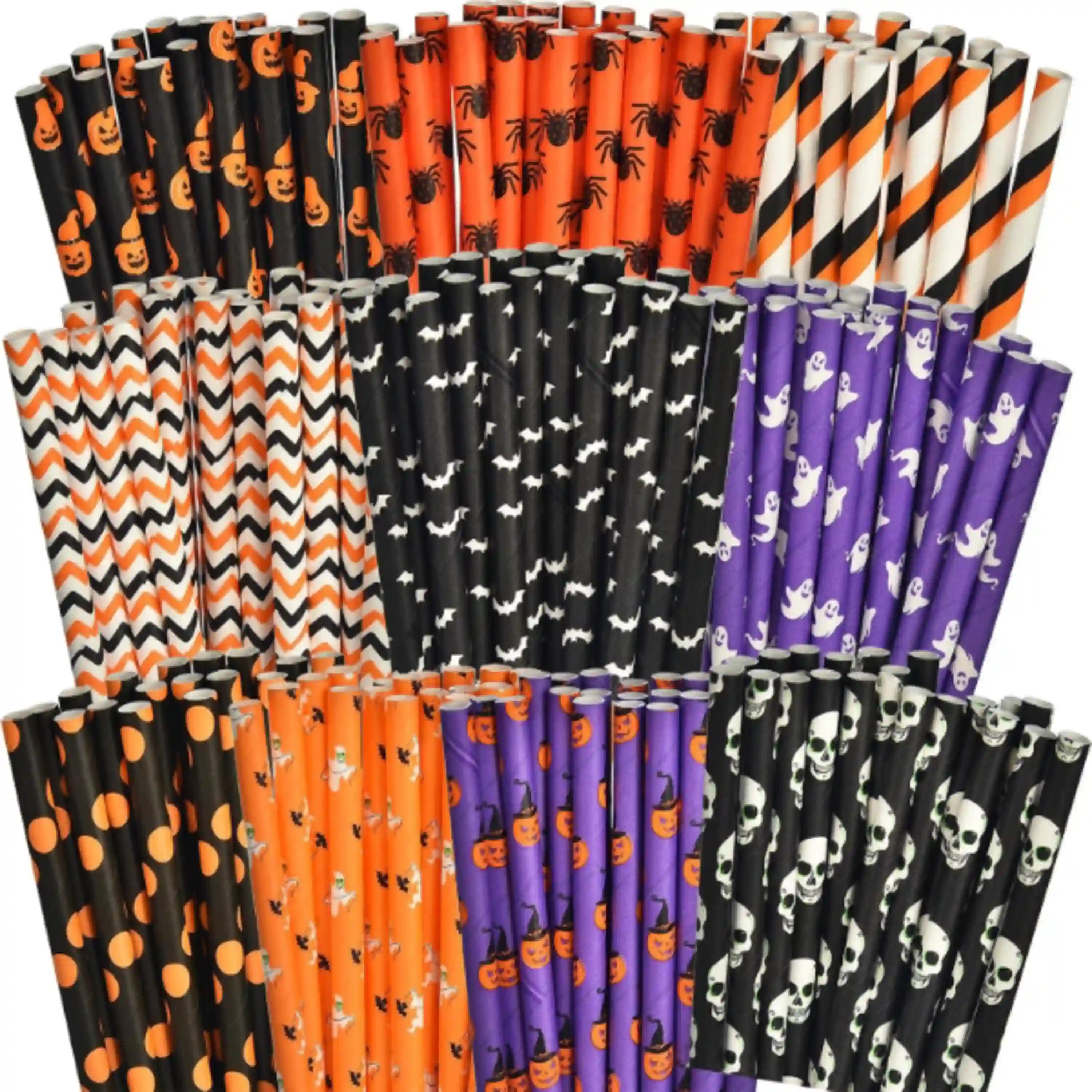 ALINK 100 Counts Halloween Paper Straws 10 Styles Biodegradable Party Drinking Straws
