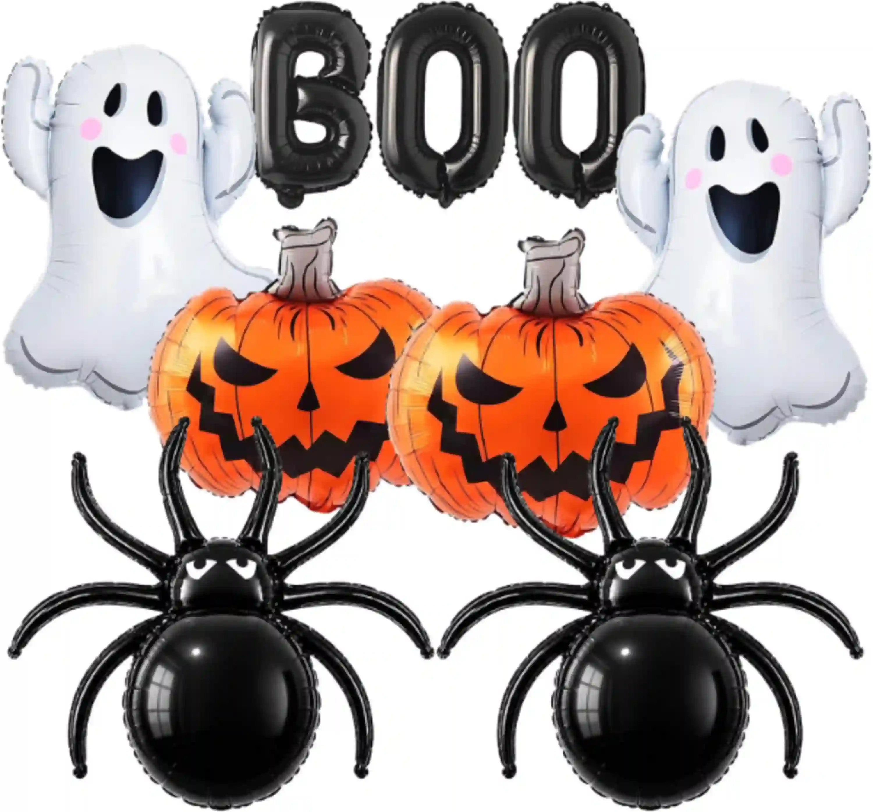 9PCS Halloween Balloons Set BOO Ghost Pumpkin Spider Foil Balloons for Spooky Photo Backdrops