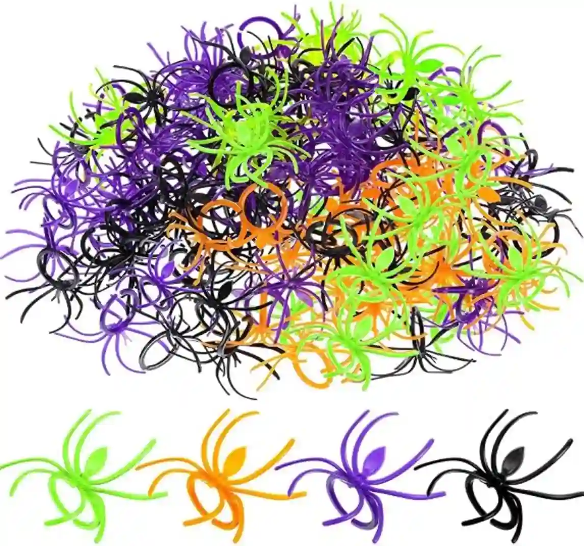 Boao Halloween Spider Rings Bulk Plastic Toy Rings Party Favors Trick or Treat Bag Fillers Classroom Prizes