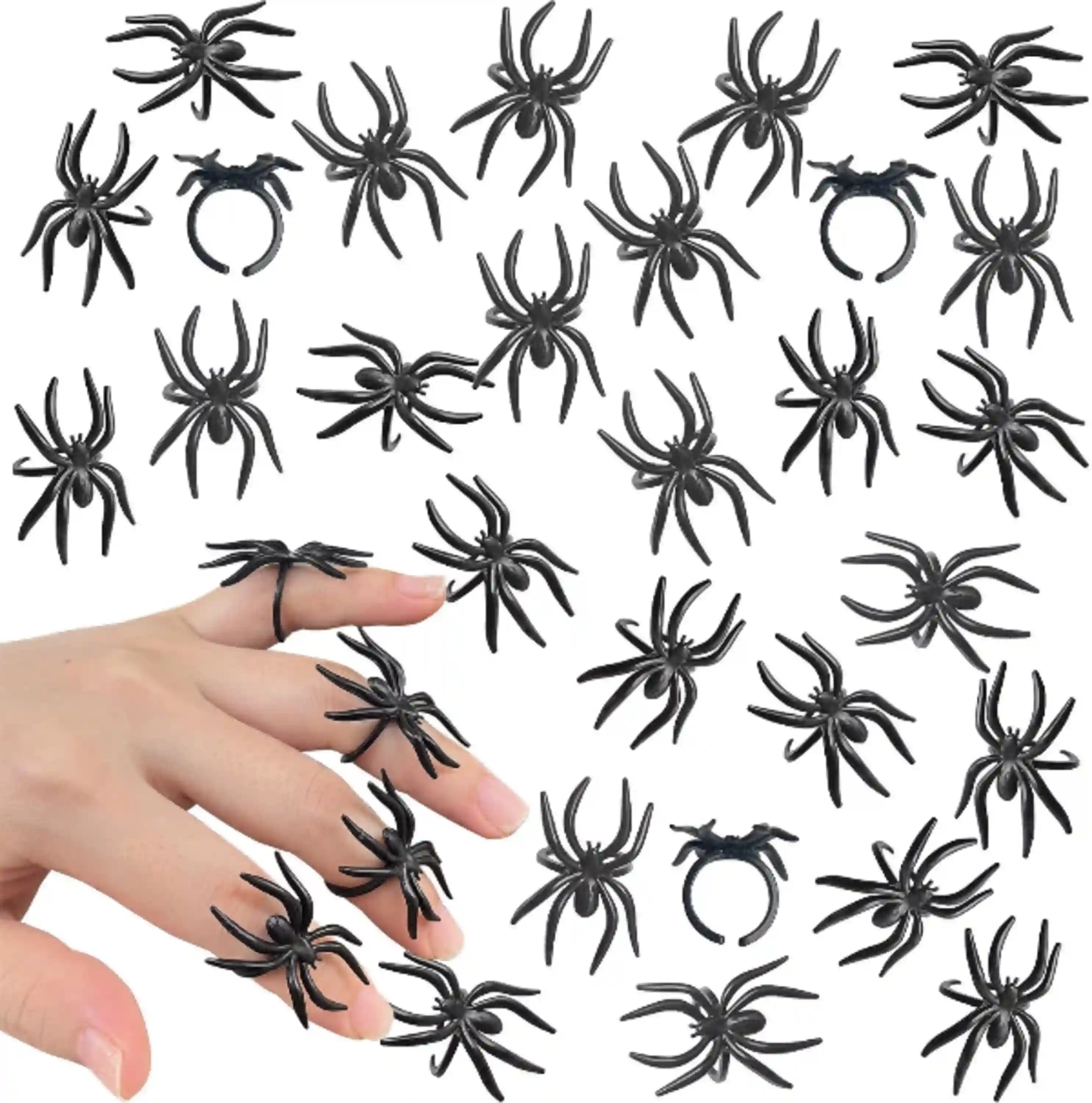KOMIDK 100 Pieces Spider Rings Halloween Plastic Spider Ring Cupcake Decor Toppers Favors