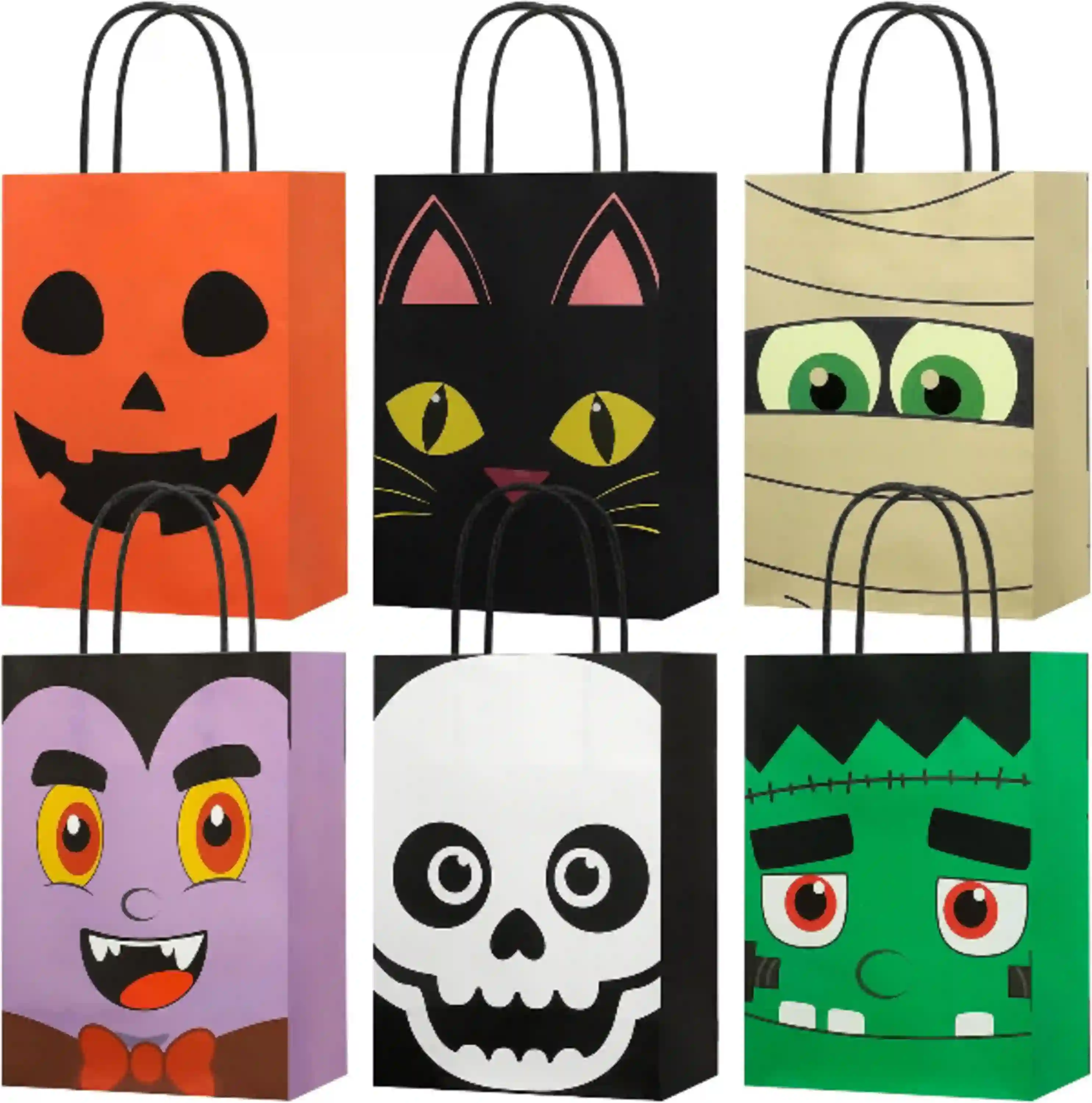 24 PCS Halloween Treat Bags Paper Gift Bags with Handles Pumpkin Vampire Skeleton Decor