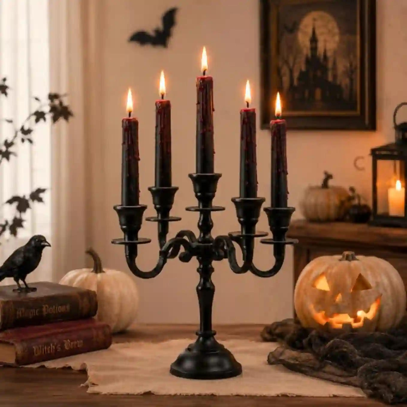 RELY 5 Arm Baby Candelabra Black Matte 8 Inch Taper Candle Holder