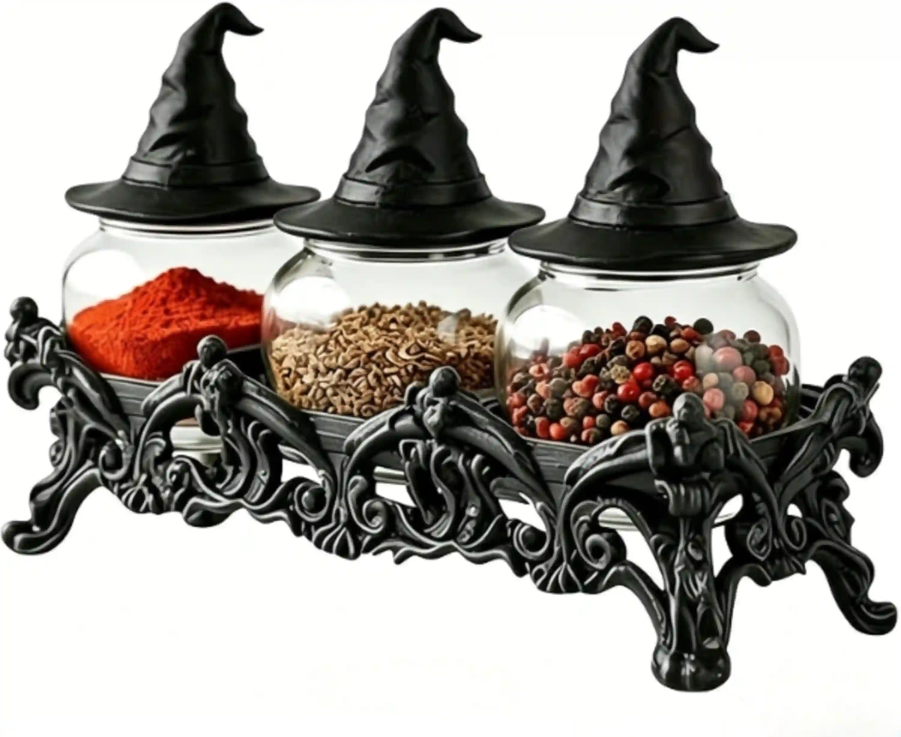 Subtoy Witchy Hat Apothecary Jars with Resin Stand Halloween Gothic Kitchen Decor