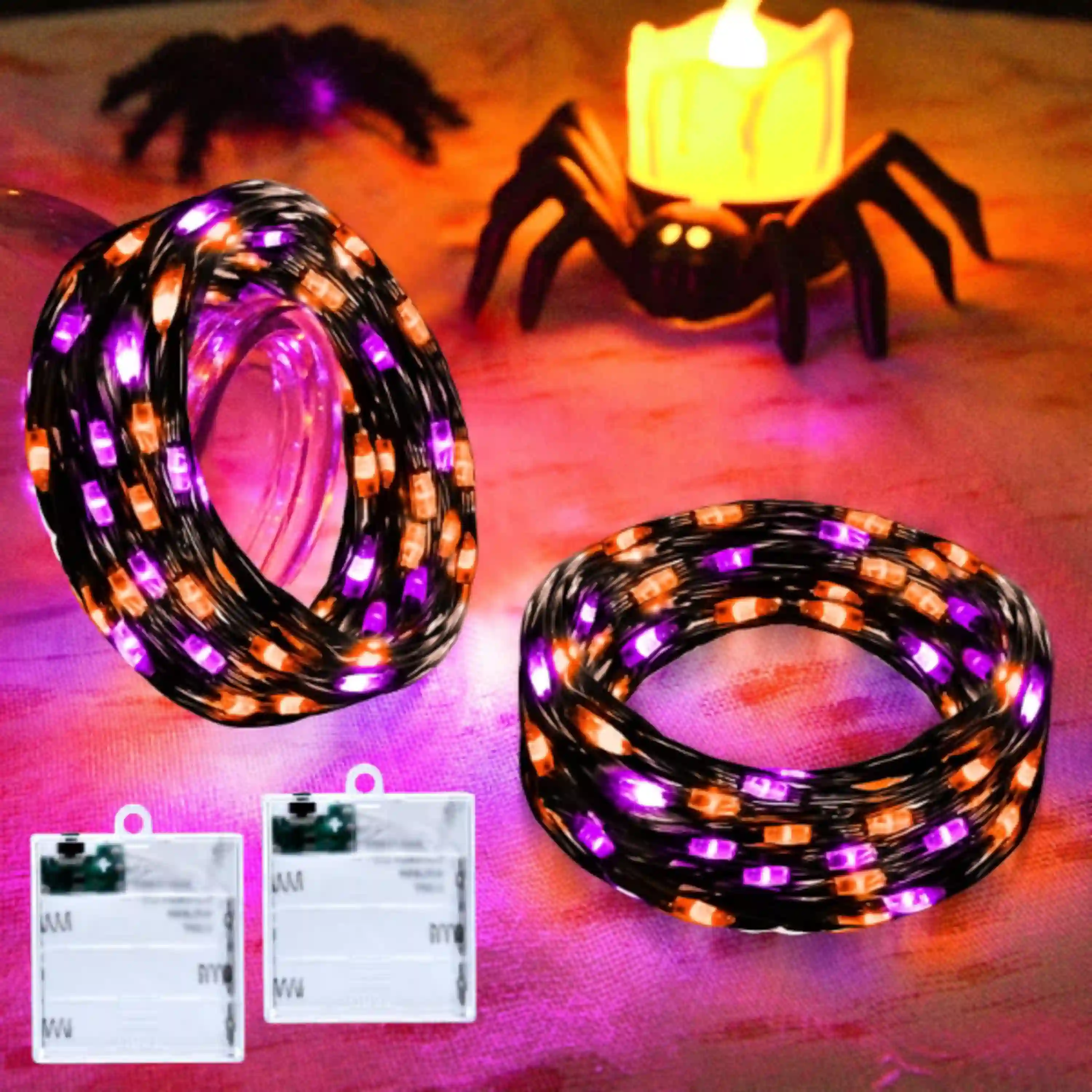 cshare Orange and Purple Fairy Lights Battery Operated with Timer Halloween String Lights 2 Packs