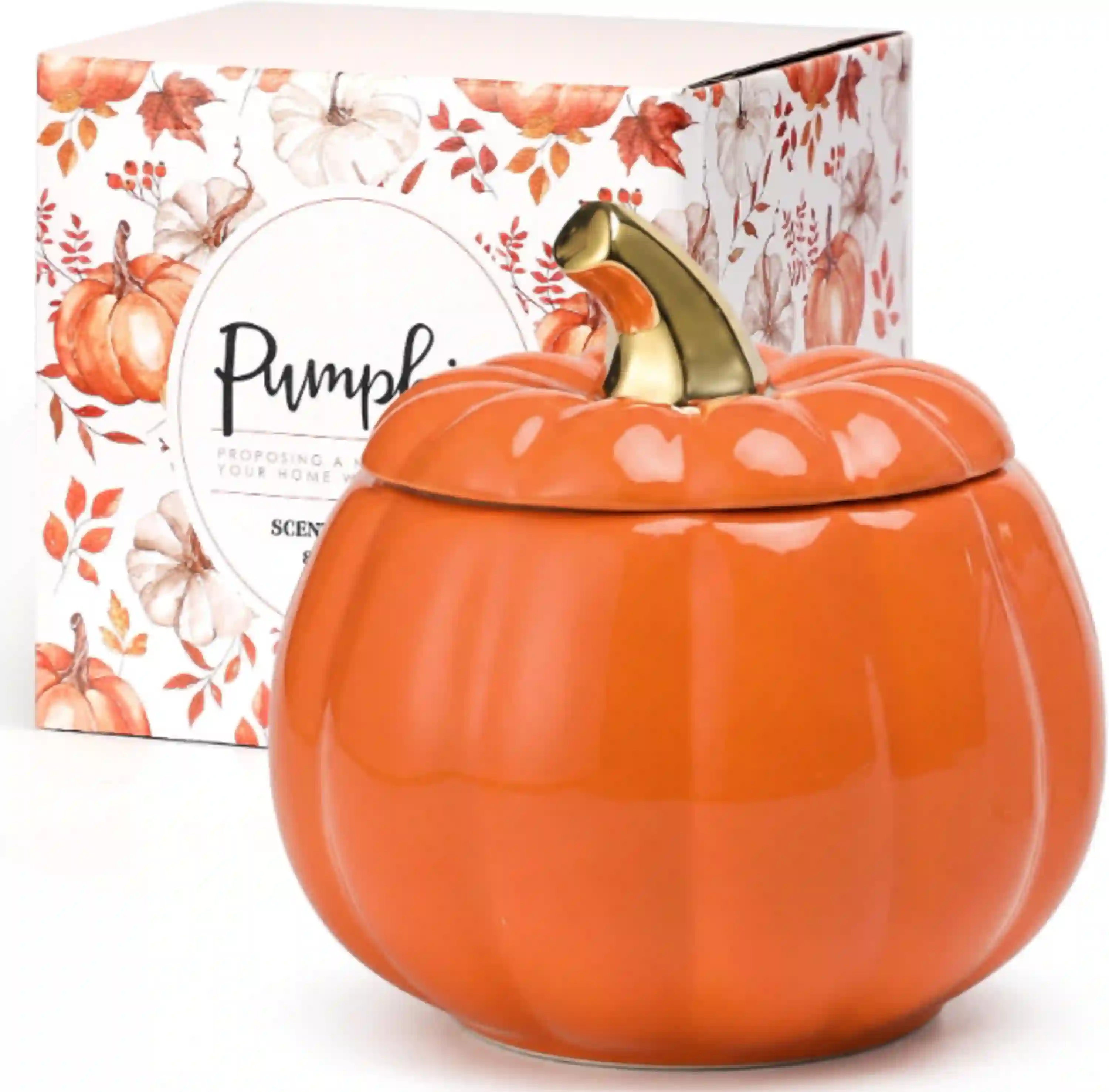 FUND AMLIGHT Pumpkin Shaped Pumpkin Spice Scented Candle 8oz Ceramic Autumn Jar