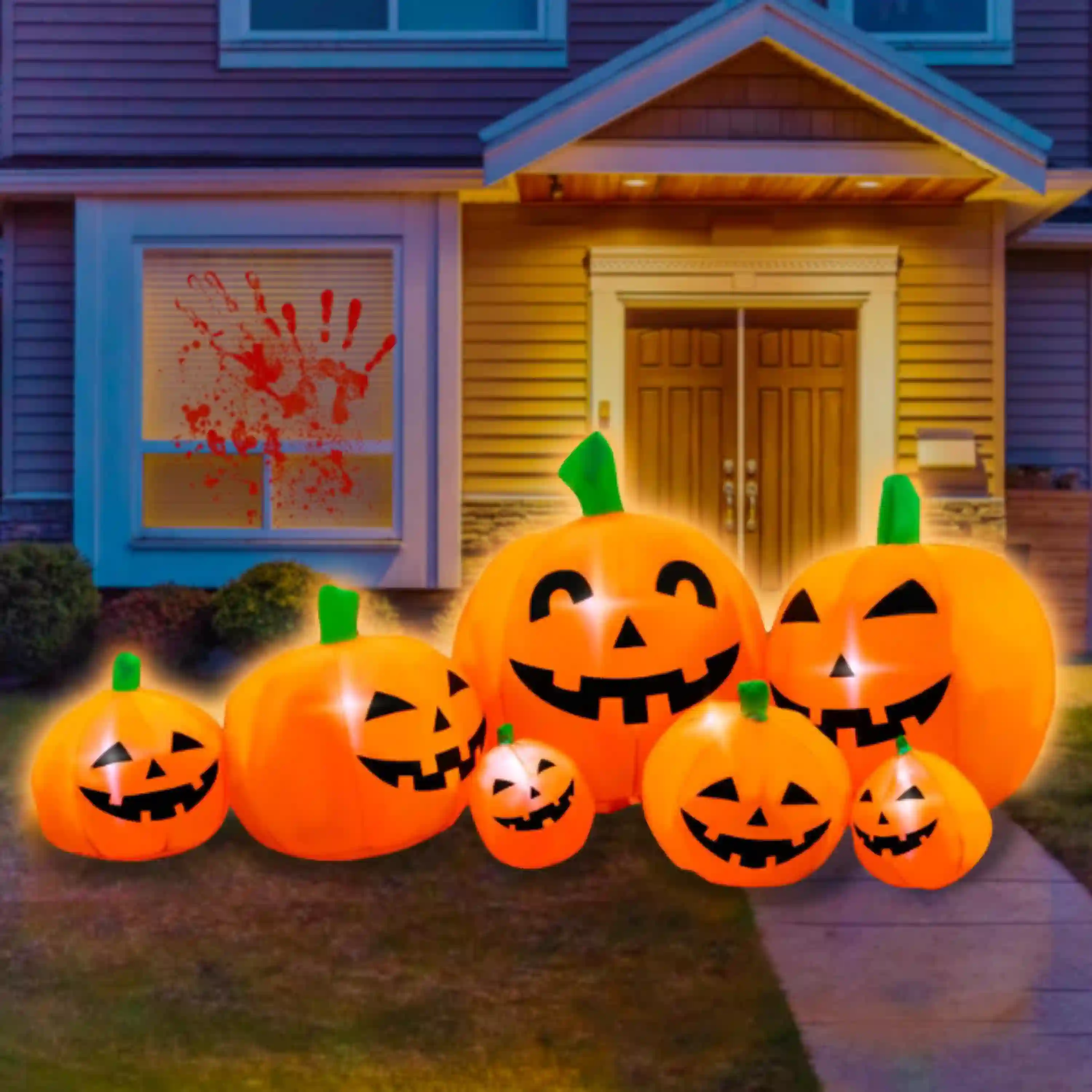 SEASONBLOW 7FT Halloween Inflatable Pumpkin Patch Family Outdoor Decoration Built-in Lights