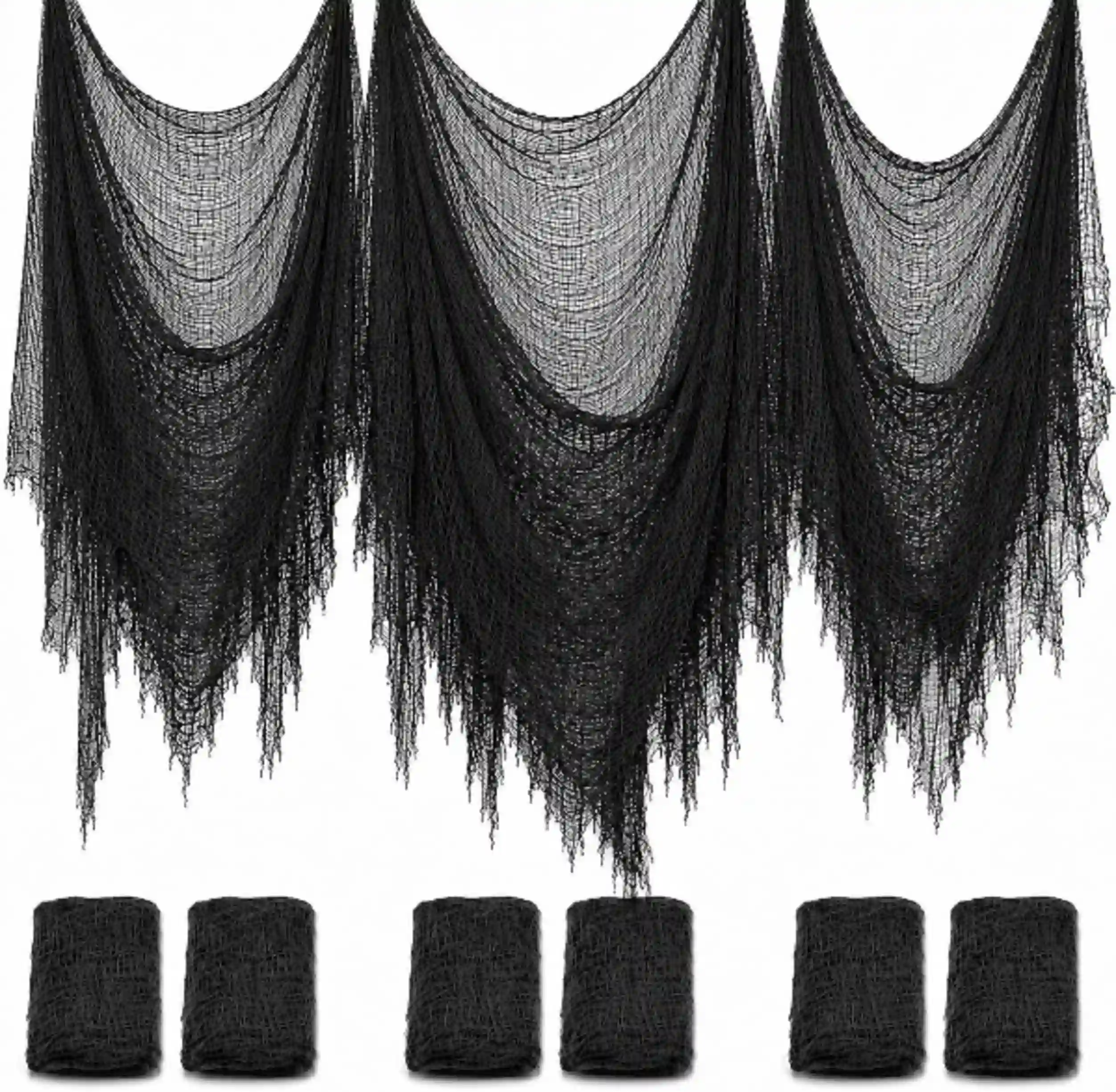 6 Pack Black Halloween Creepy Cloth 30 x 72 Inch Stretchy Cotton Gauze Fabric