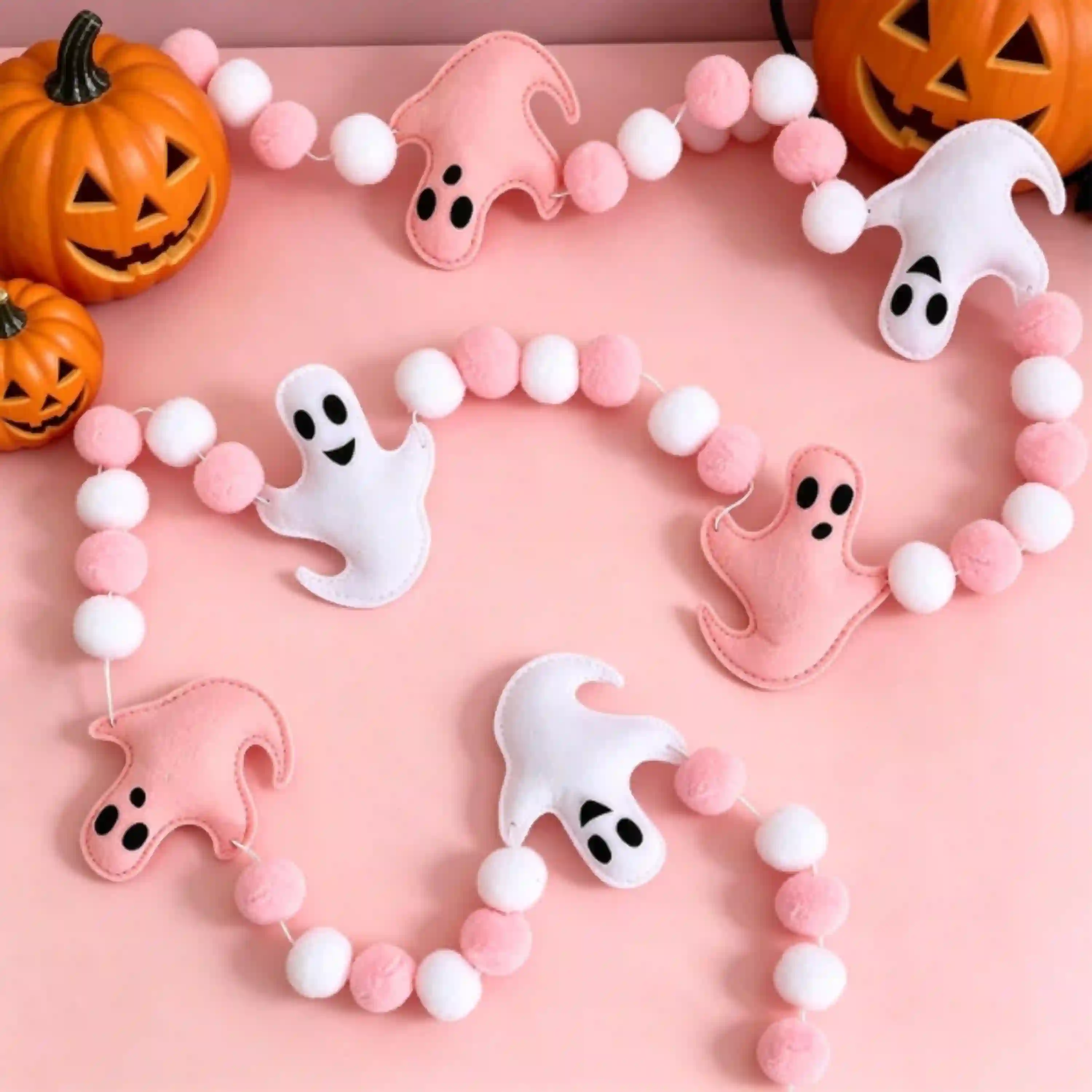 8.2 Ft Pink Halloween Garland Cute Felt Ghost Mantel Decor Home