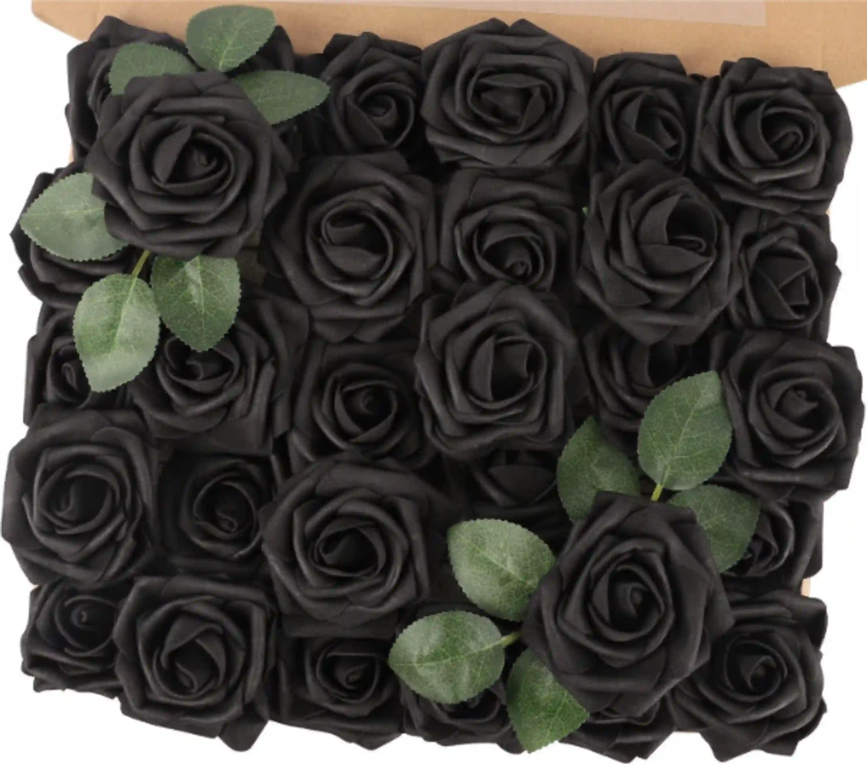 MACTING 30PCS Black Artificial Flowers Fake Roses for Halloween and Wedding Decor