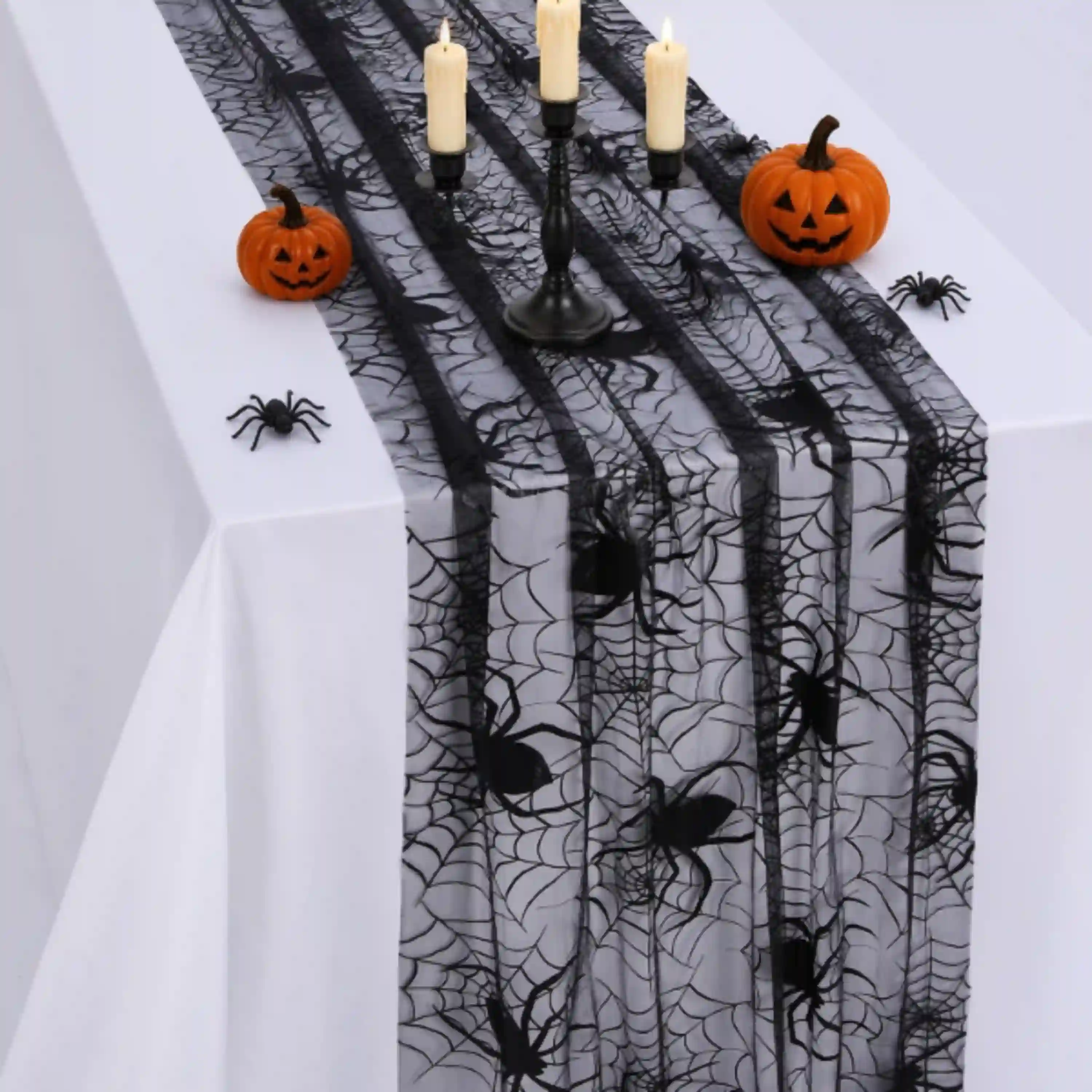B-COOL Halloween Table Runner Black Spider Web Fabric 29x120 Inch Party Decoration