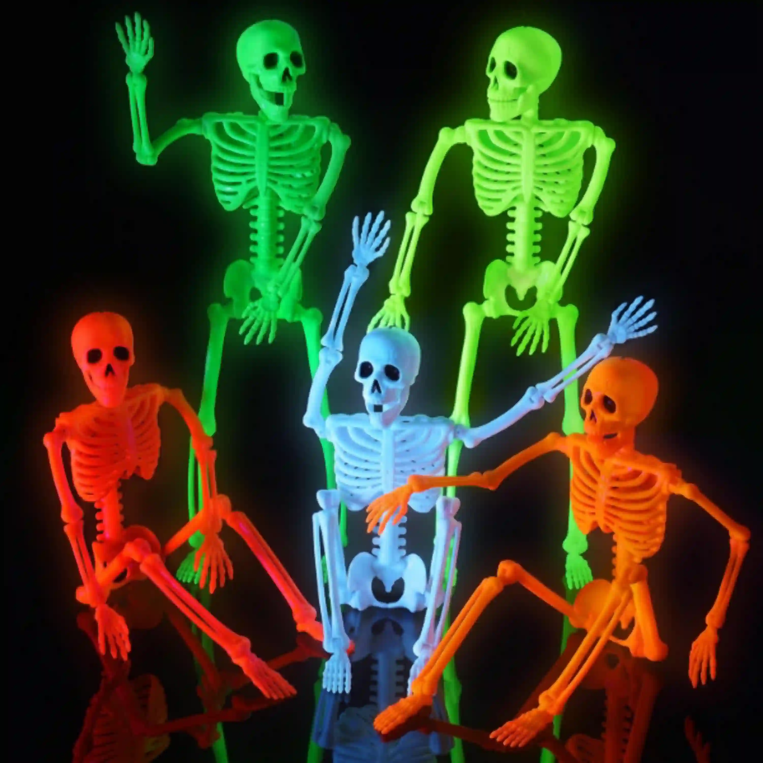 JOYIN 5 PCS 16 Inch Blacklight Reactive Halloween Skeleton Full Body Posable Joint Hanging Decor