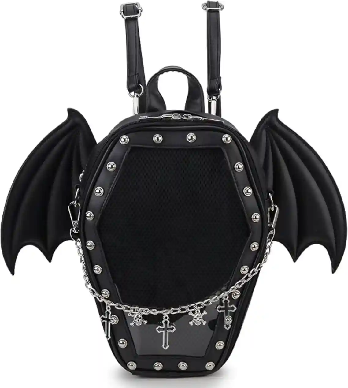 Gothic Coffin Ita Bag Backpack with Halloween Pin Display Window & Removable Insert