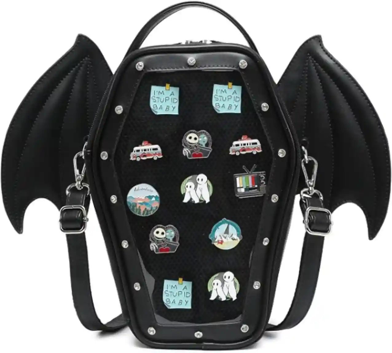 CHERRY SAUCE Gothic Coffin Ita Bag Backpack with Detachable Wings & Pin Display Insert