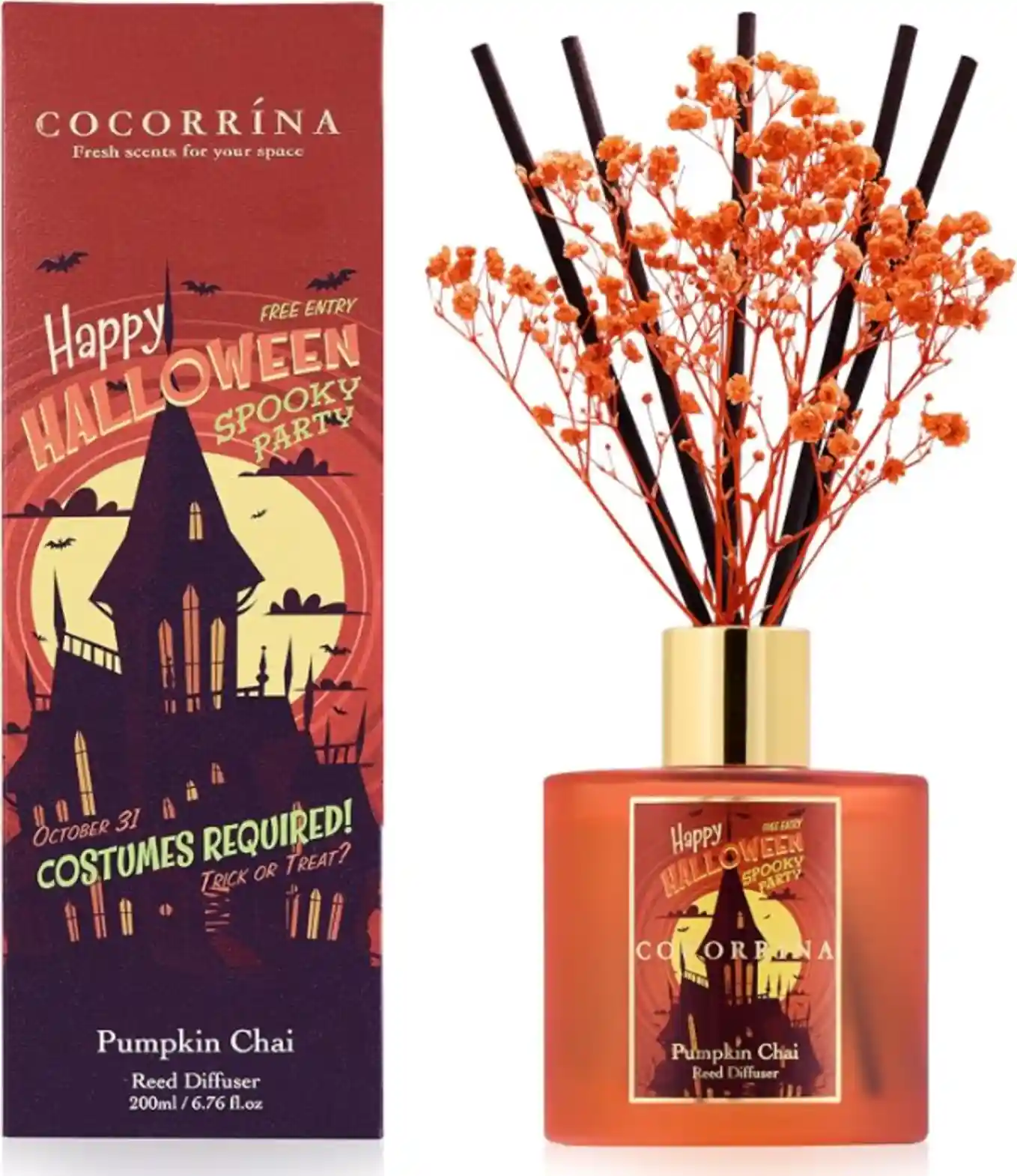 COCORRÍNA Reed Diffuser – Pumpkin Chai (6.7 fl oz) Halloween Collection Home Fragrance