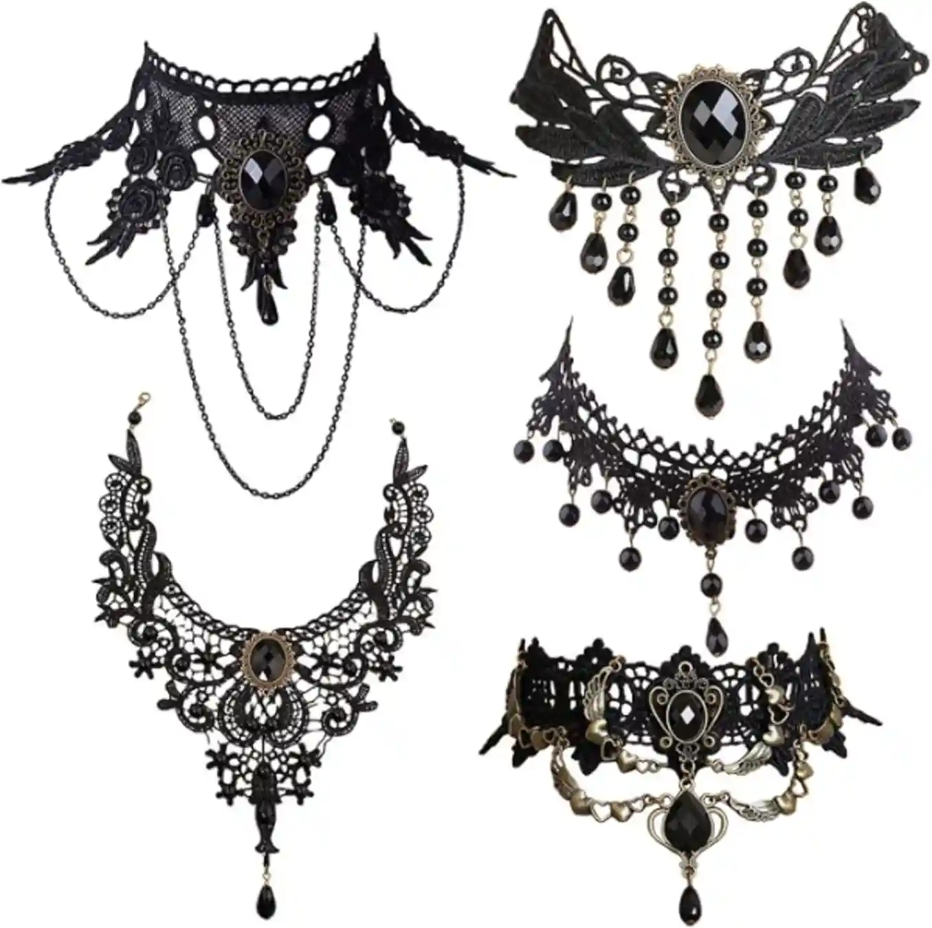 5 Pcs Halloween Sexy Gothic Lace Choker Necklace Set – Black Victorian Collar Accessories