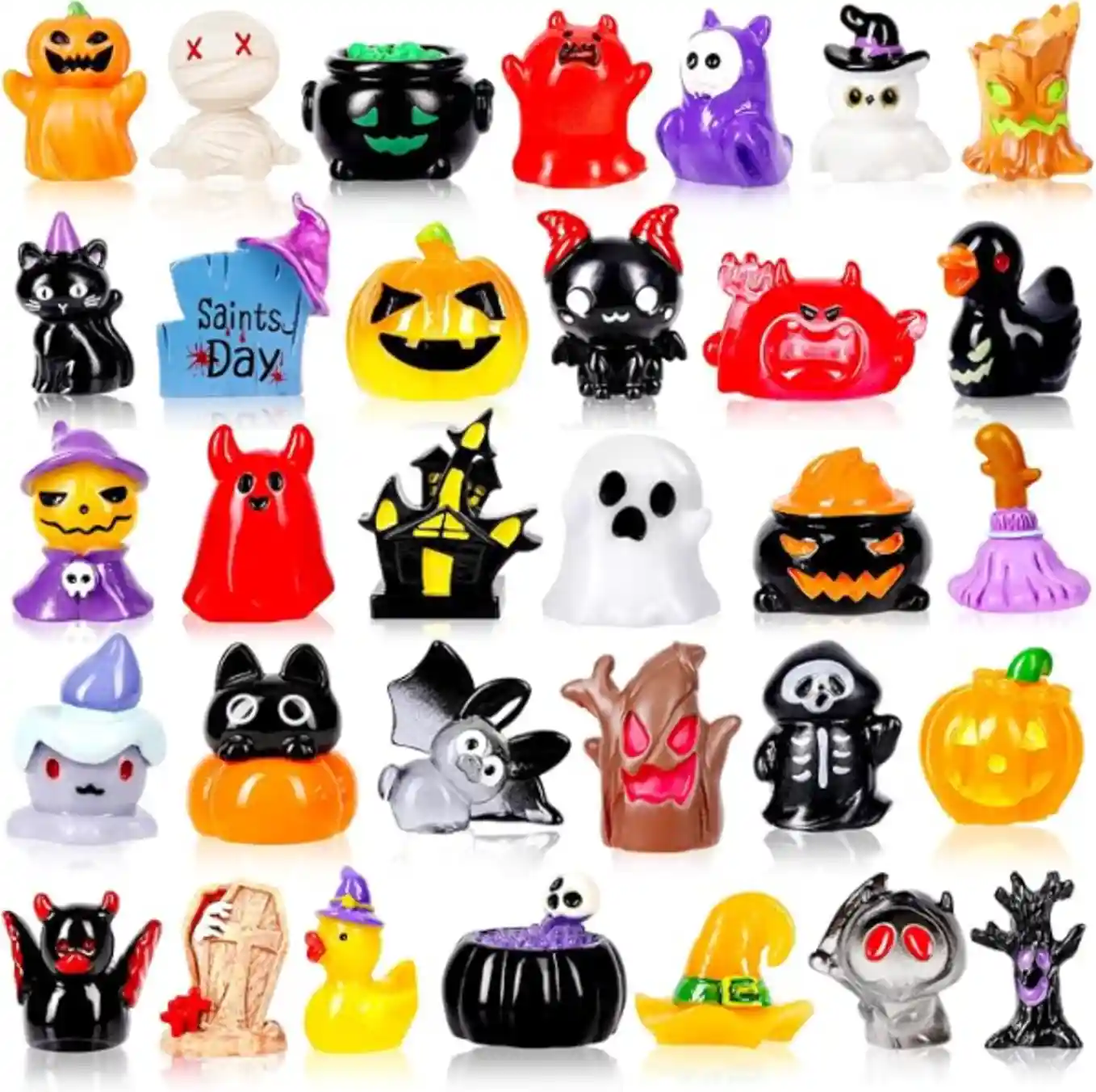 QAUYETM 44Pcs Halloween Mini Resin Figures Bulk Set – 44 Styles Tiny Miniature Figurines