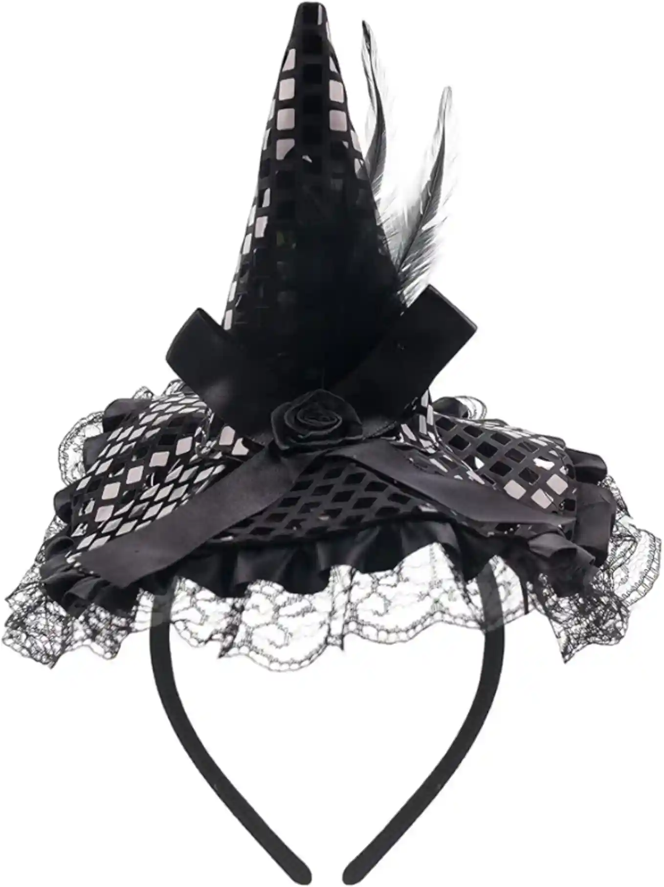 Mangoit Halloween Sequins Witch Headband – Black Mini Witch Hat for Women & Teens