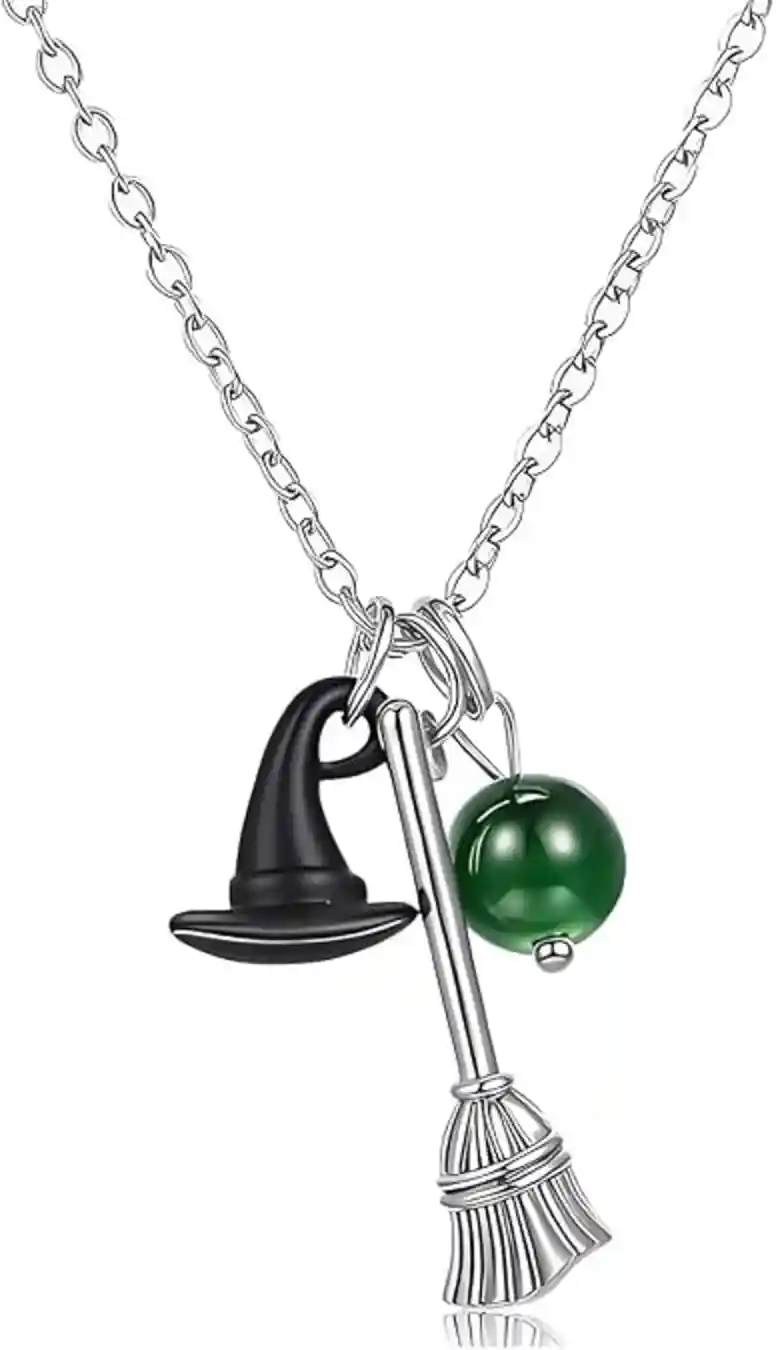 Dreuyet Halloween Necklace – Witch Broom, Wizard Hat & Crystal Ball Pendant