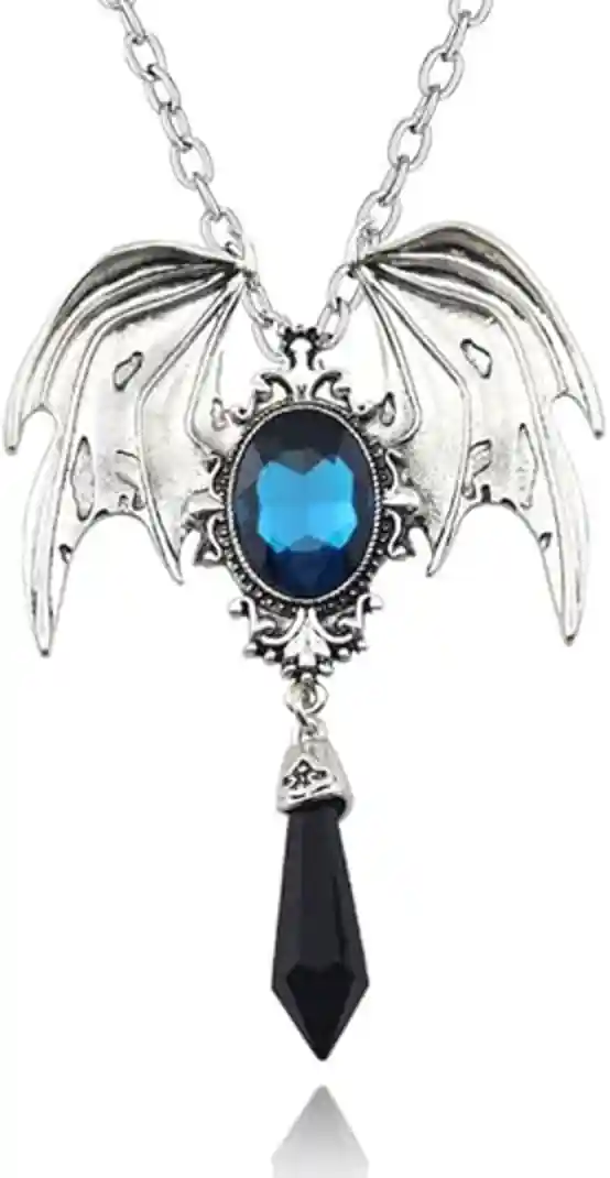 Gothic Large Bat Pendant Necklace – Red, Black & Blue Vintage Crystal Vampire Jewelry