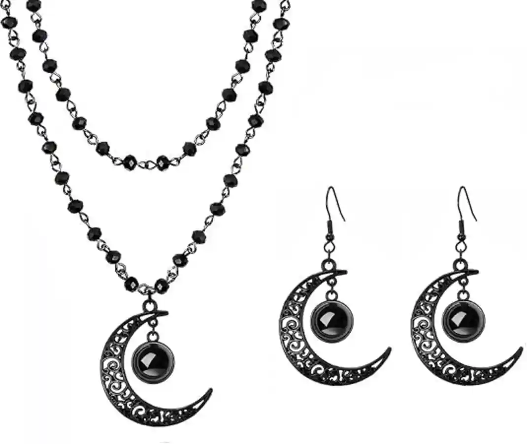 Gothic Black Moon Necklaces & Moon Earrings Halloween Jewelry Set for Women