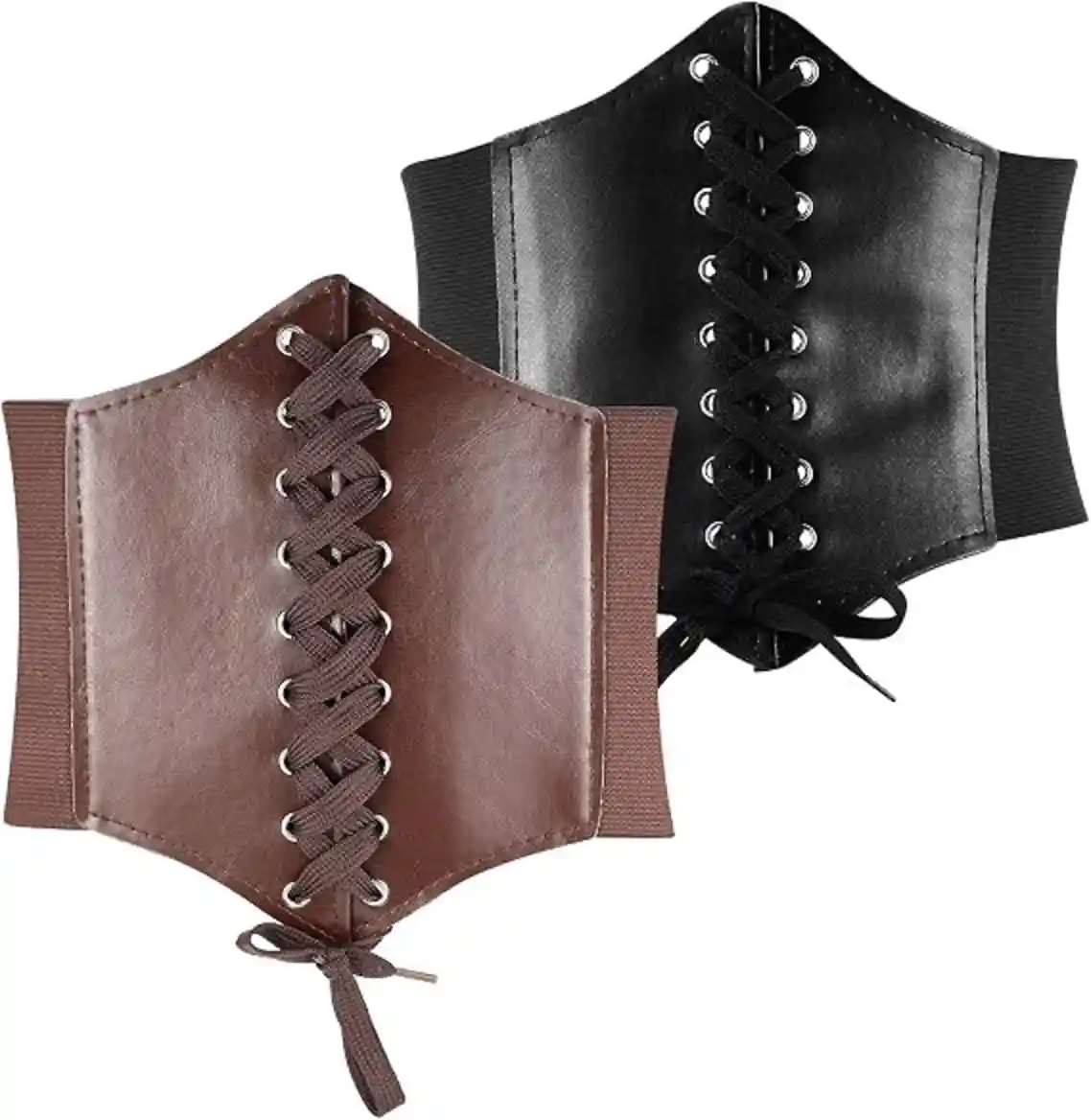 Geyoga 2 Pieces Halloween Corset Waist Belt Elastic Waistband Renaissance Tied Elastic Corse
