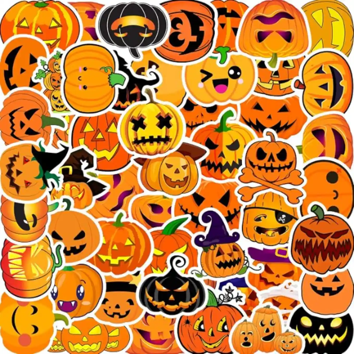 50 Pcs Halloween Pumpkin Stickers Decorations – Vinyl Waterproof Decals for Kids & Teens