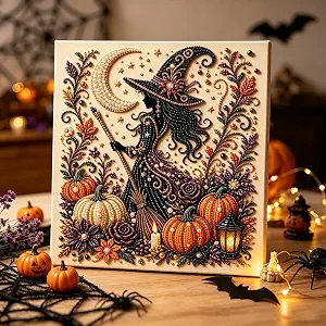 Halloween Witch Pearl Art DIY Kit – 3D Diamond Painting Craft for Adults