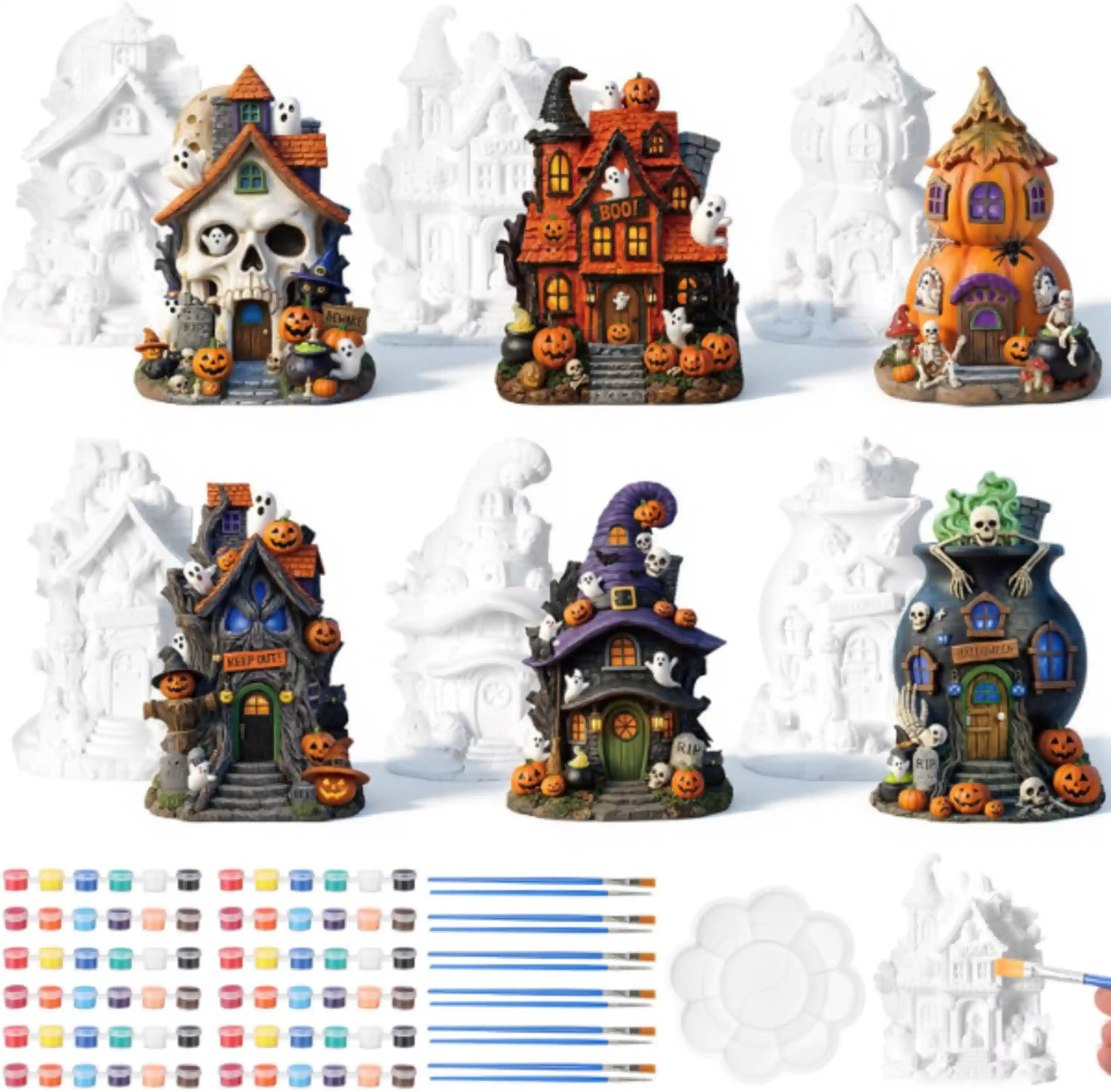 Thyle 6 Set 4.7 Inch Halloween Haunted House Ceramic to Paint Kit