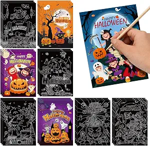 Marspark 24 Pcs Rainbow Halloween Scratch Crafts Art Bulk