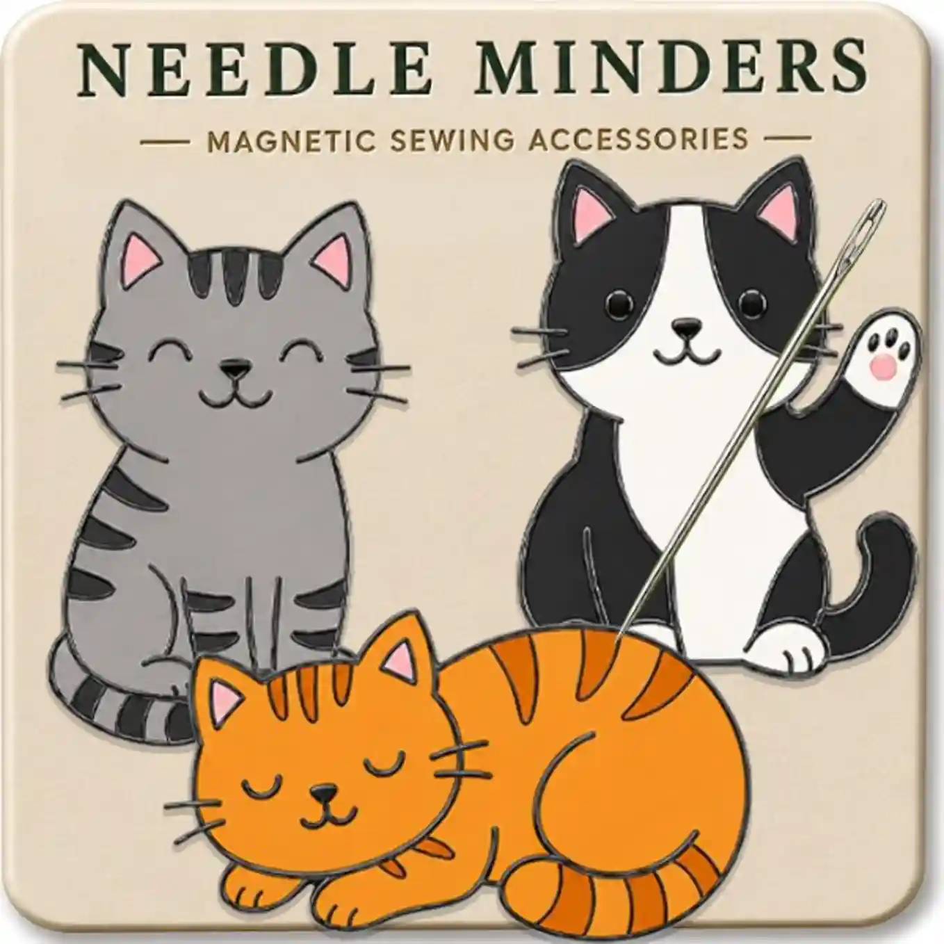 Kraftex Magnetic Needle Minder Set of 3 Cute Cat Designs for Embroidery and Cross Stitch