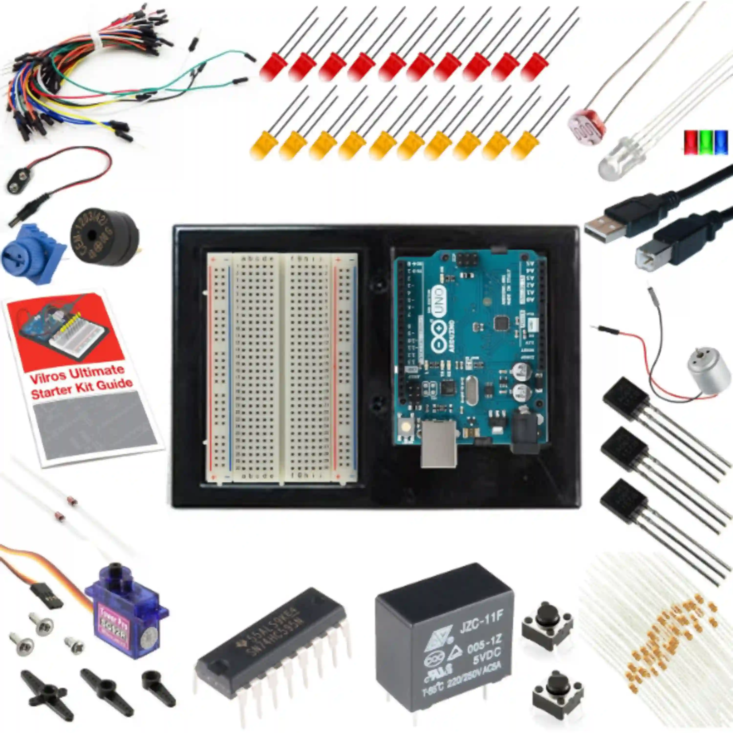 Vilros Arduino Uno Starter Kit with Board, Breadboard, Motors, Sensors, and Full-Color Manual