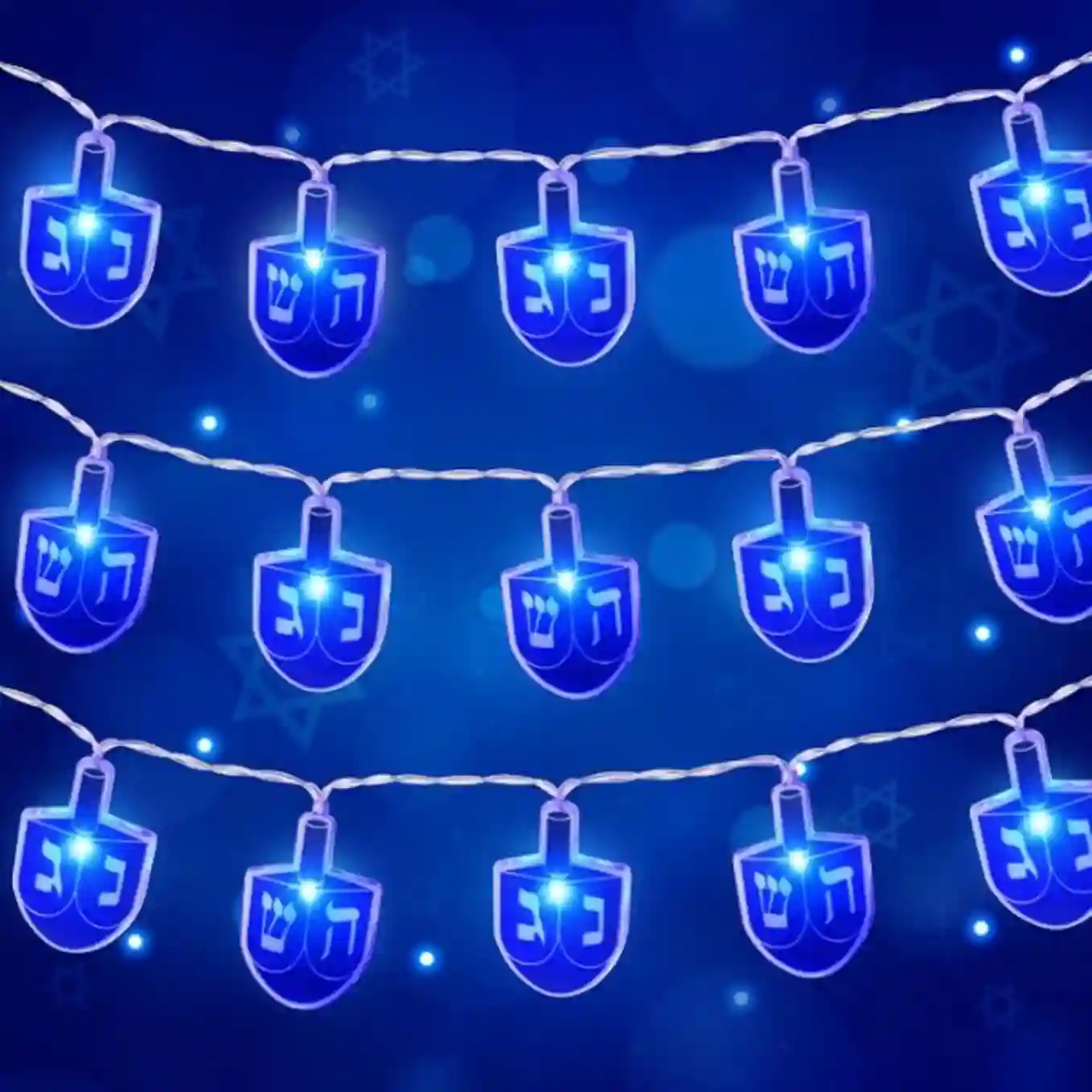Tifeson Hanukkah Lights 10Ft 20 LED Dreidel String Lights Timer Battery Operated Jewish Home Decor
