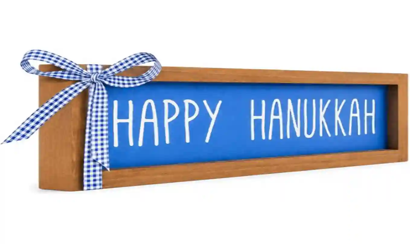 flangairy Wooden Happy Hanukkah Sign Indoor Jewish Holiday Wall Table Centerpiece Shelf Decor