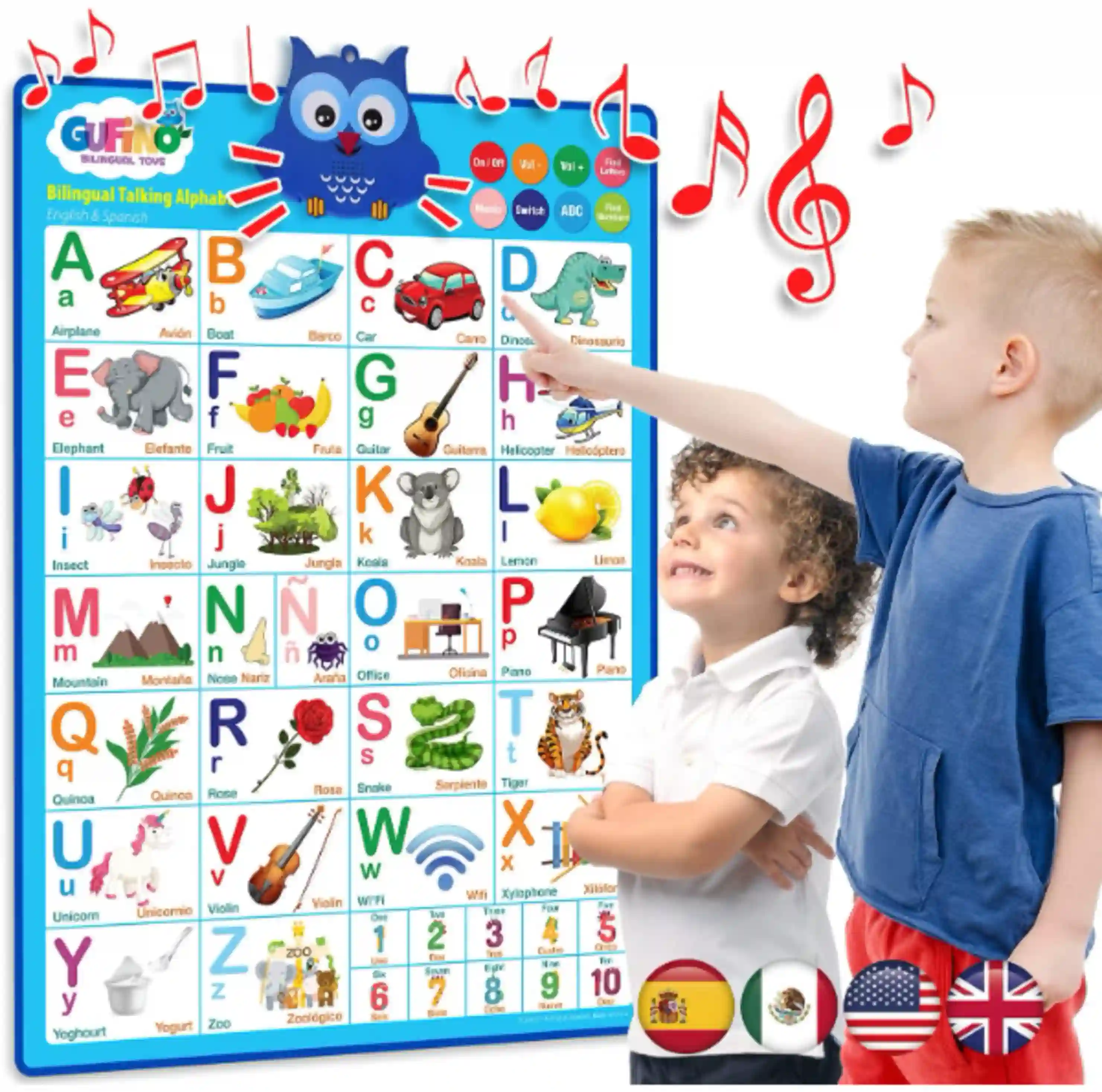 English & Spanish Alphabet Poster - Interactive Bilingual Toys for Kids