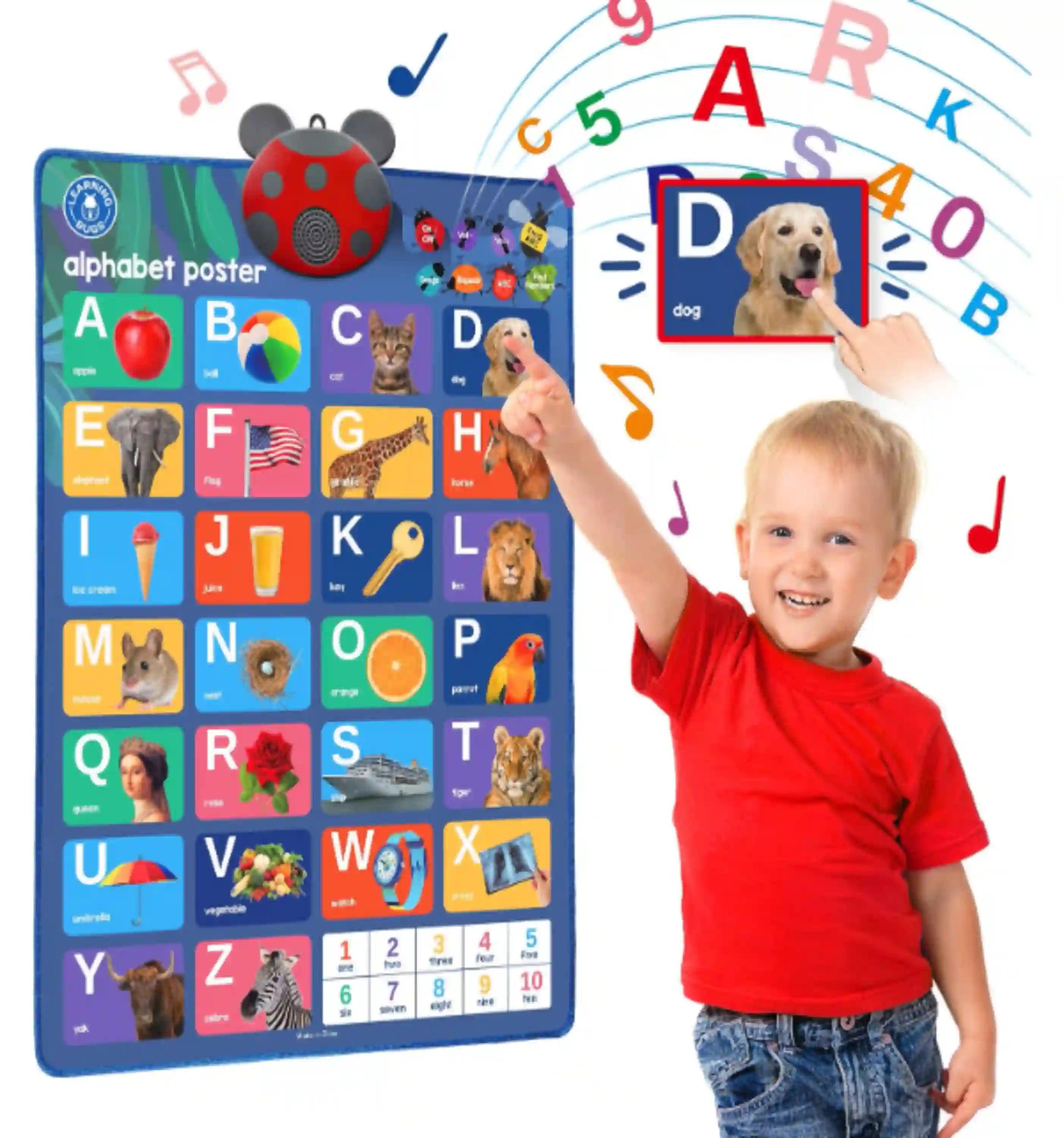 LEARNING BUGS Interactive ABC & 123s Talking Poster & Musical Wall Chart, Educational Toy for Toddlers