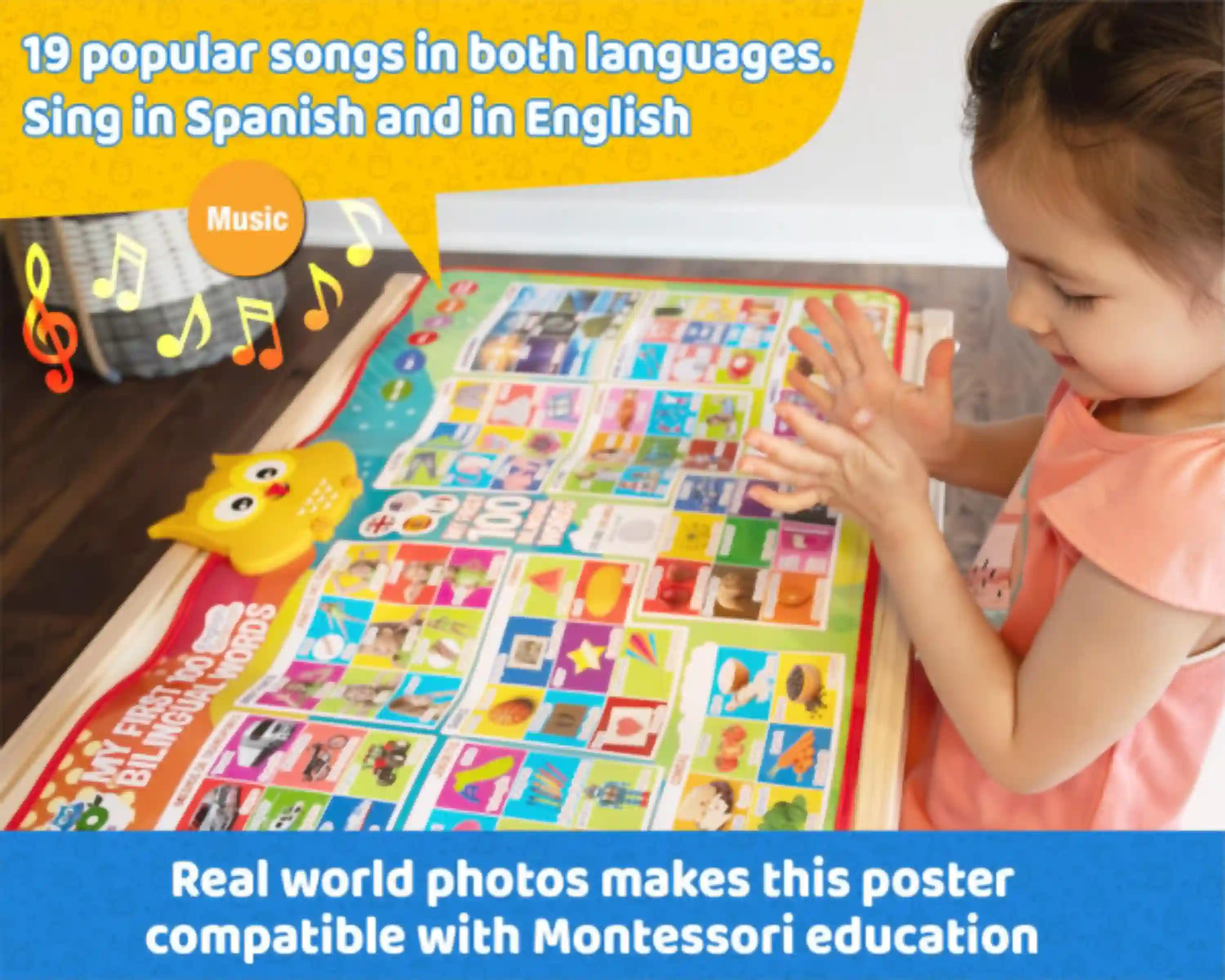 First 100 Words Bilingual Electronic Alphabet Poster for Kids Educational Talking Wall Poster