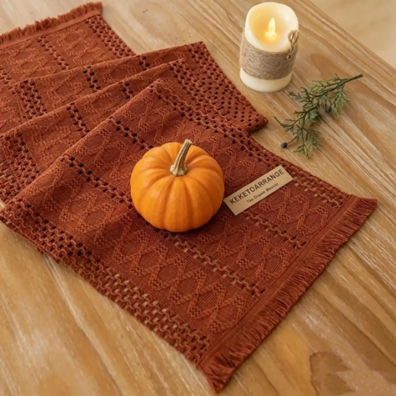 Keketoarrange Fall Thanksgiving Boho Macrame Table Runner 12x72 Inch Rustic Woven Burlap Runner