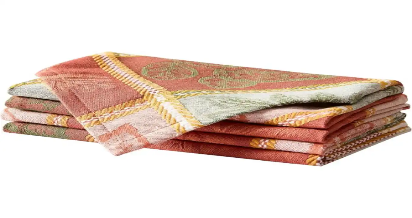 Newbridge Thanksgiving Whispering Leaves Set of 4 Fabric Napkins Autumn Leaf Checkered Table Linens