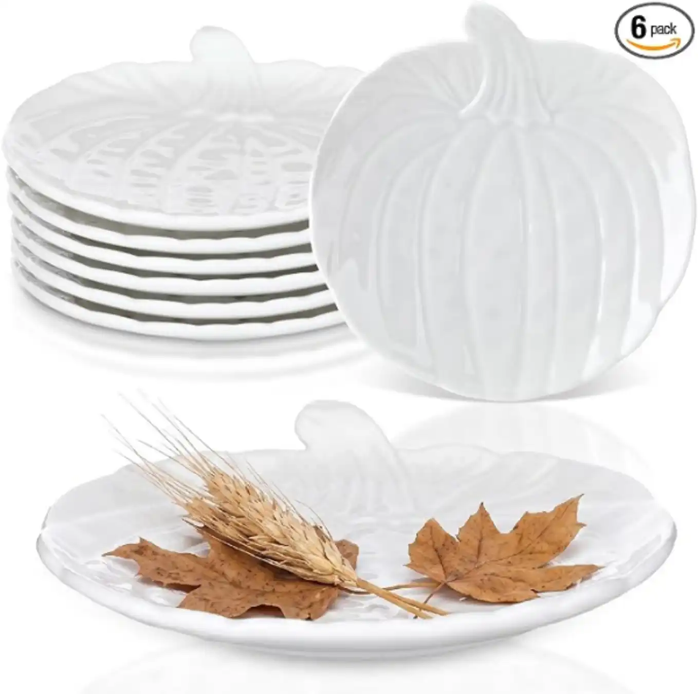 Sumind 6 Pcs 6 Inch Pumpkin Plates Ceramic Fall Thanksgiving Appetizer Plates