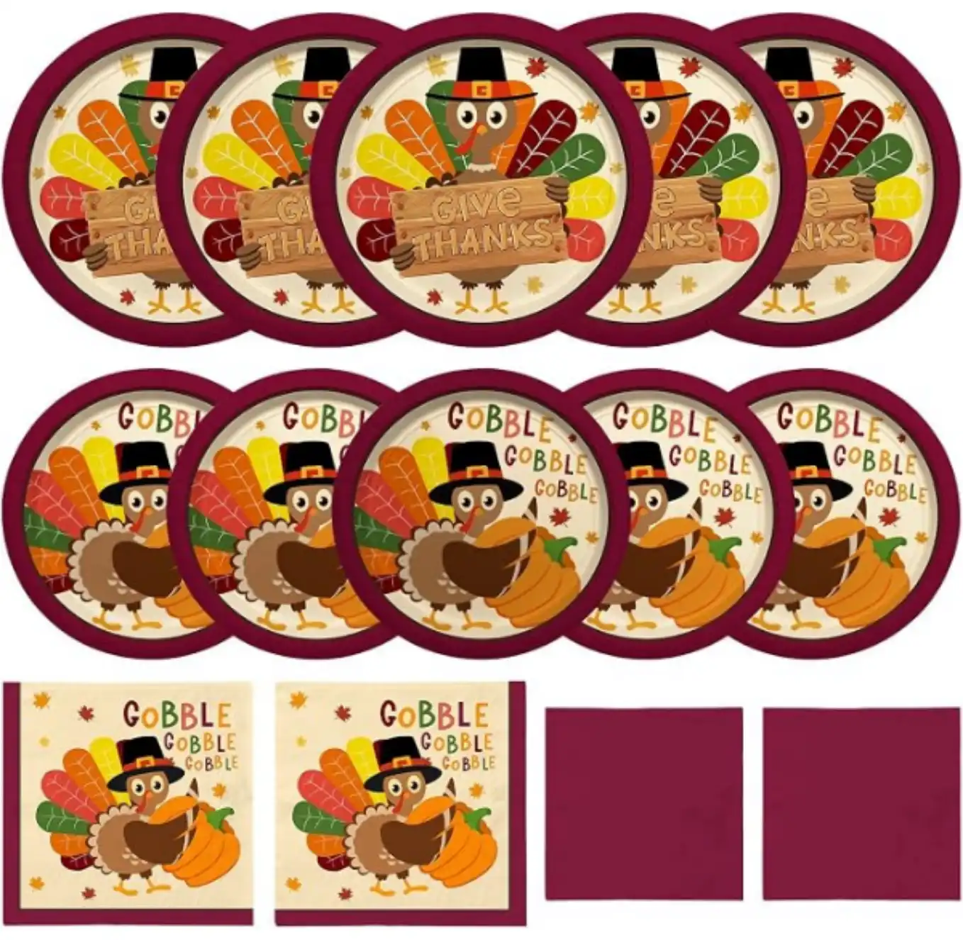 Turkey Thanksgiving Party Supplies Kit Disposable Dinnerware for Fifty Guests