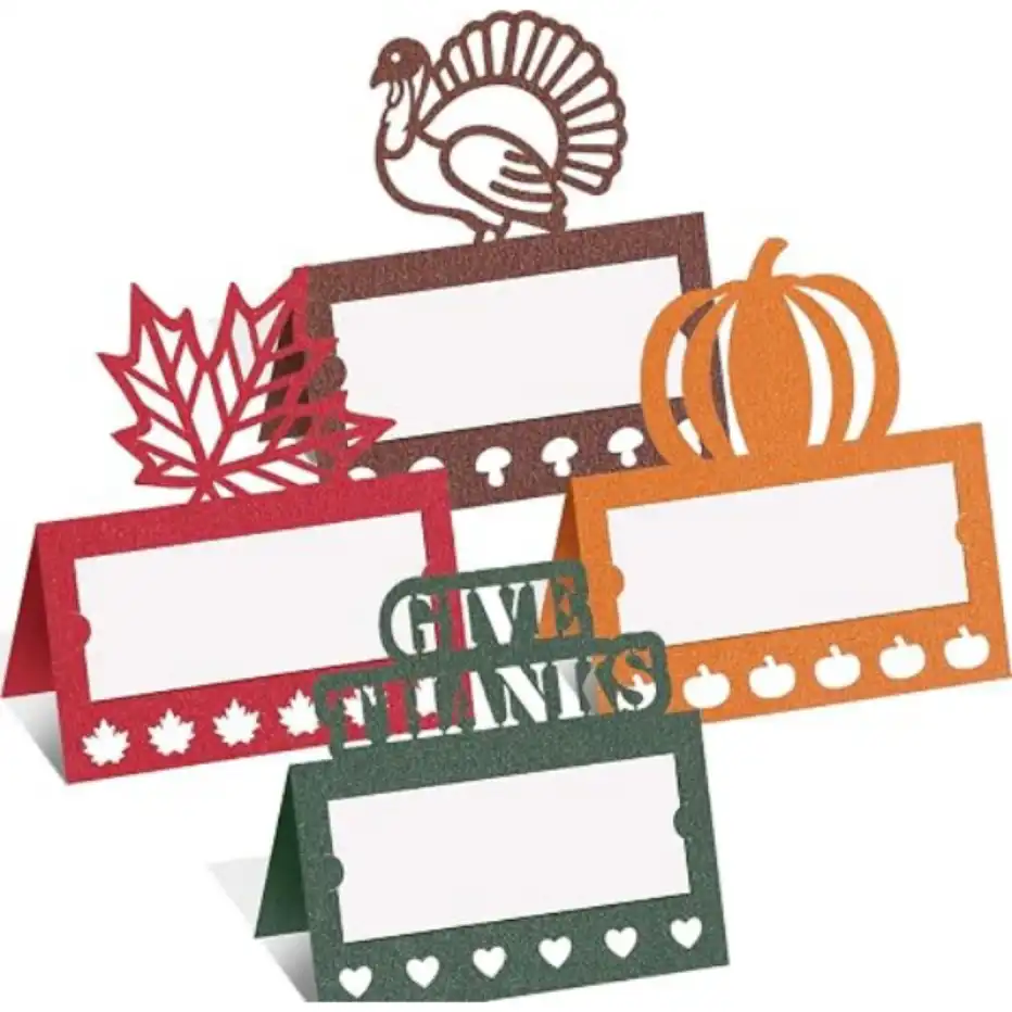 Fancy Land Thanksgiving Place Cards Laser-Cut Glitter Tent Cards for Table