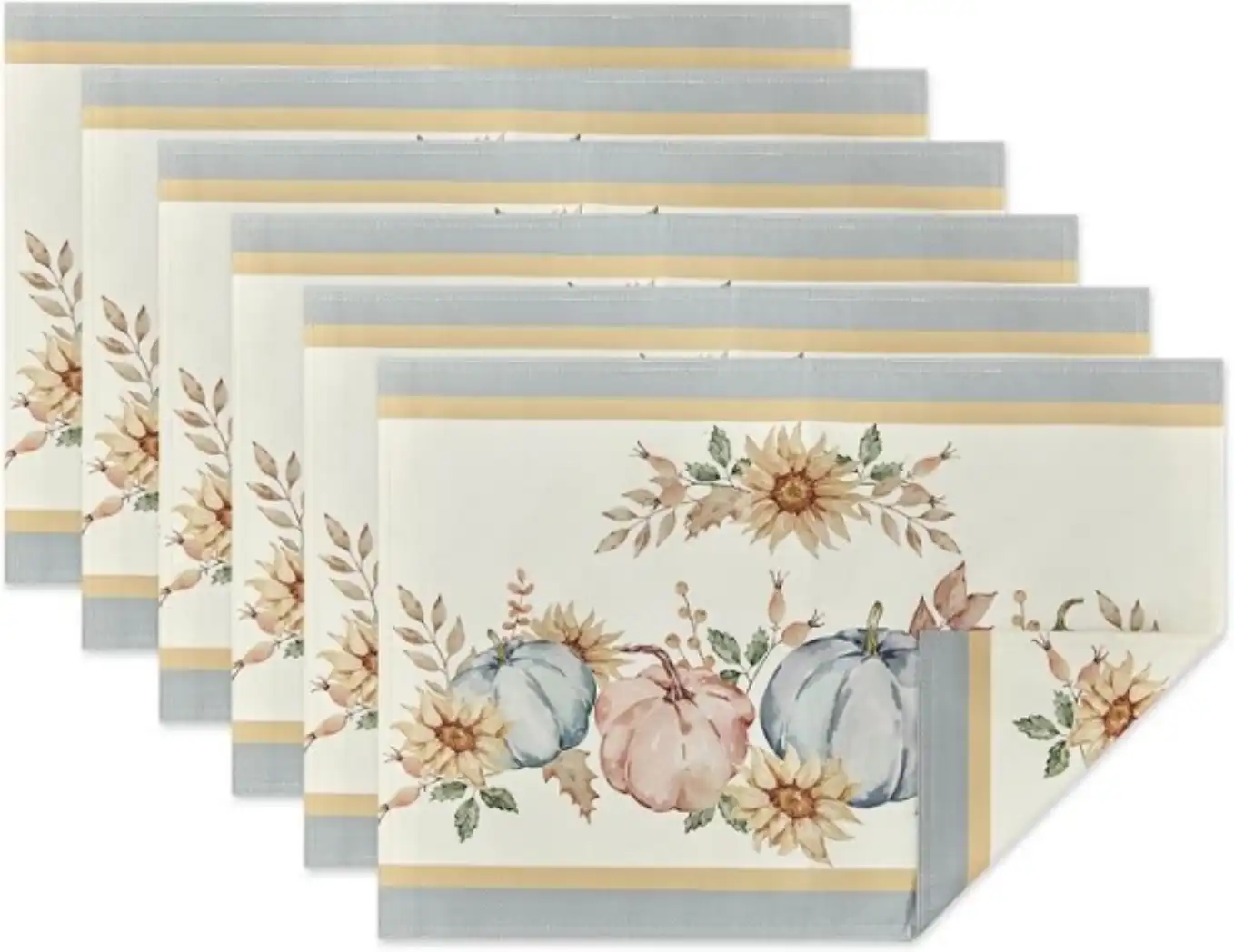 YiHomer Blue Pumpkin Bordered Thanksgiving Tabletop Placemat Set