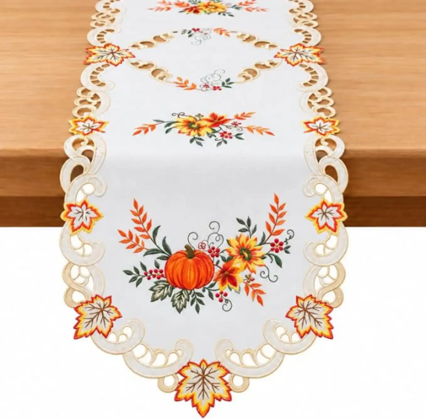 Jovialix Fall Thanksgiving Table Runner Embroidered Pumpkin Lace Runner