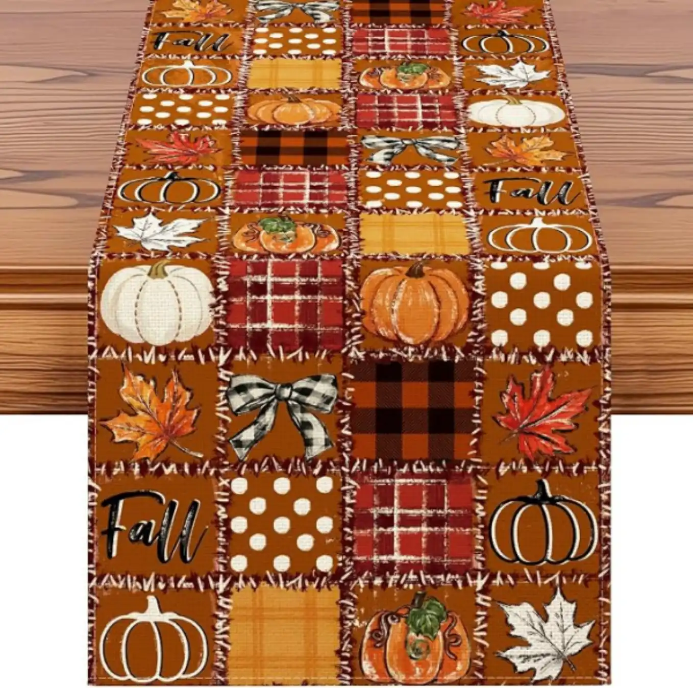 Artscope Buffalo Plaid Pumpkin Maple Leaves Fall Table Runner