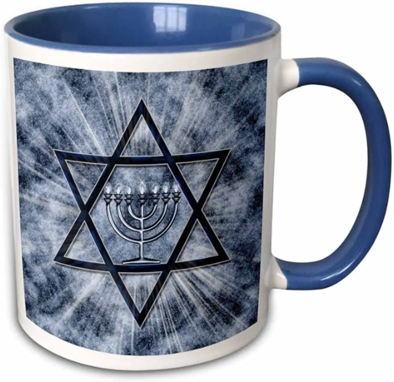 3dRose Hanukkah Menorah with Star of David Blue Two-Tone Mug, 11 Ounces