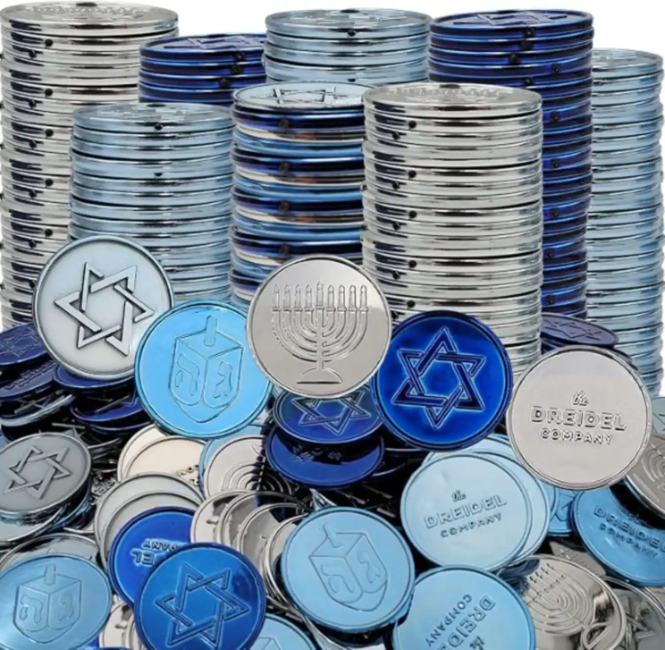 The Dreidel Company Hanukkah Play Gelt Coins, Fifty Piece Blue and Silver Set