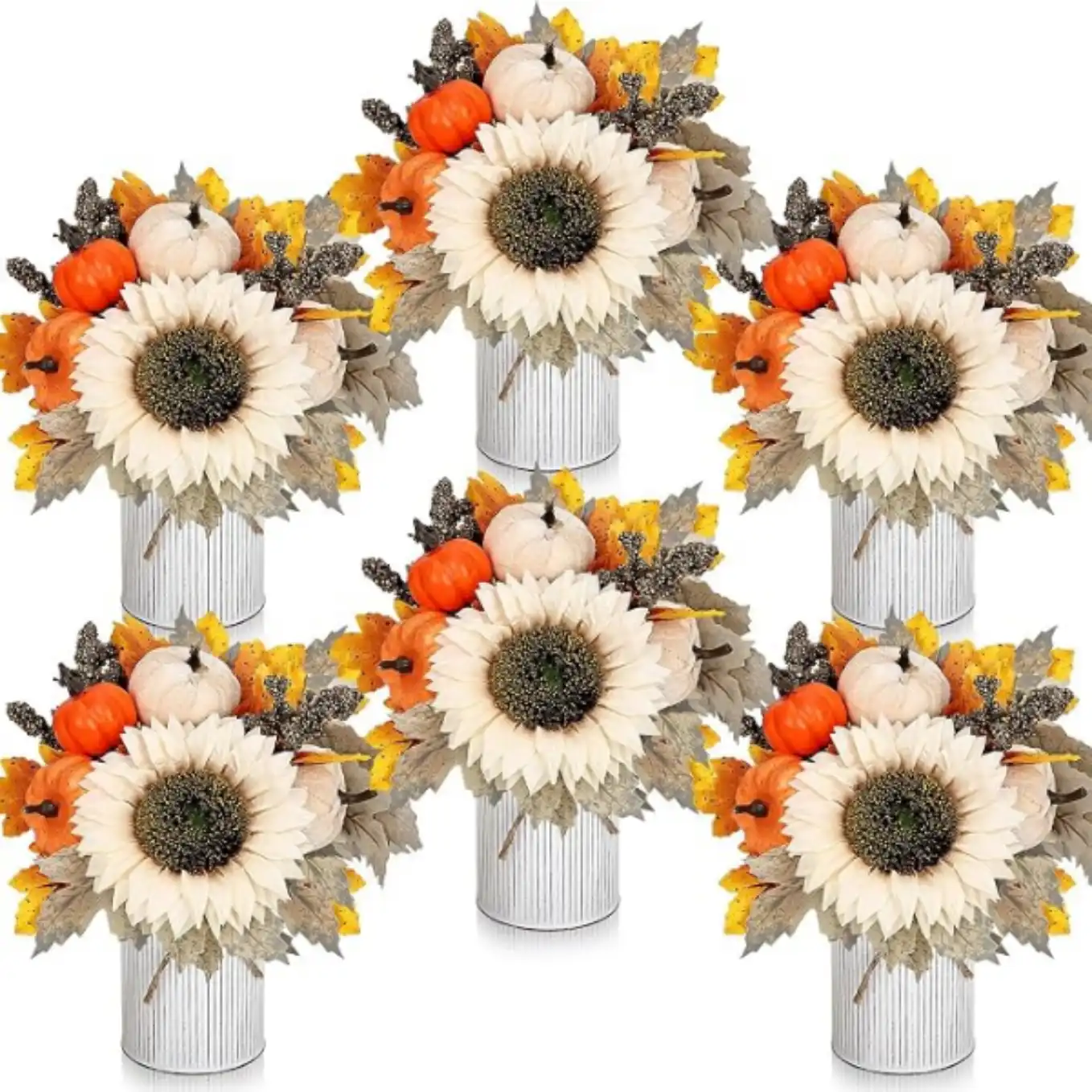 DIYDOFUN Fall Decor Flower Table Centerpieces Artificial Sunflowers Pumpkins Floral Arrangements