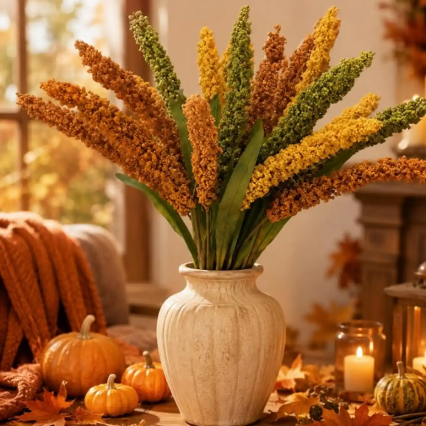 Rivvlive Fall Stems for Vase Artificial Wheat Stems Grain Ear Faux Flowers