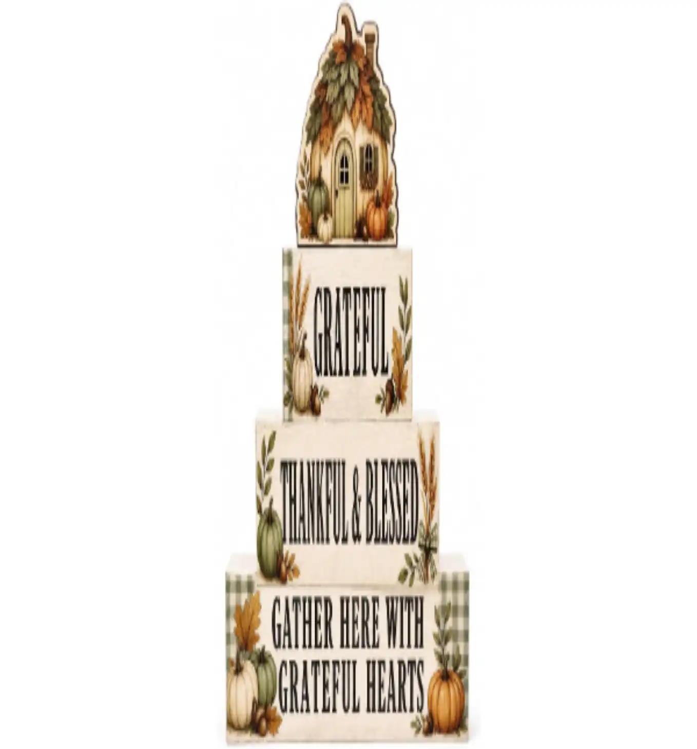 EXY Pumpkin House Table Decor Fall Rustic Wooden Tiered Tray Decor