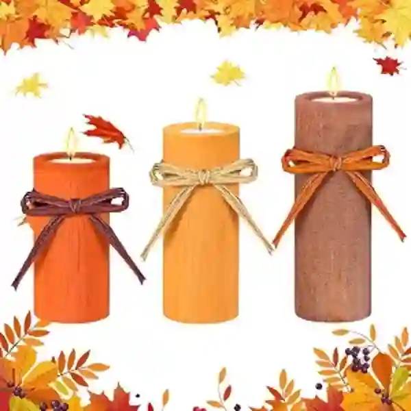 MTLEE 3 Pcs Fall Wooden Candle Holders Rustic Thanksgiving Tea Light Centerpiece Set